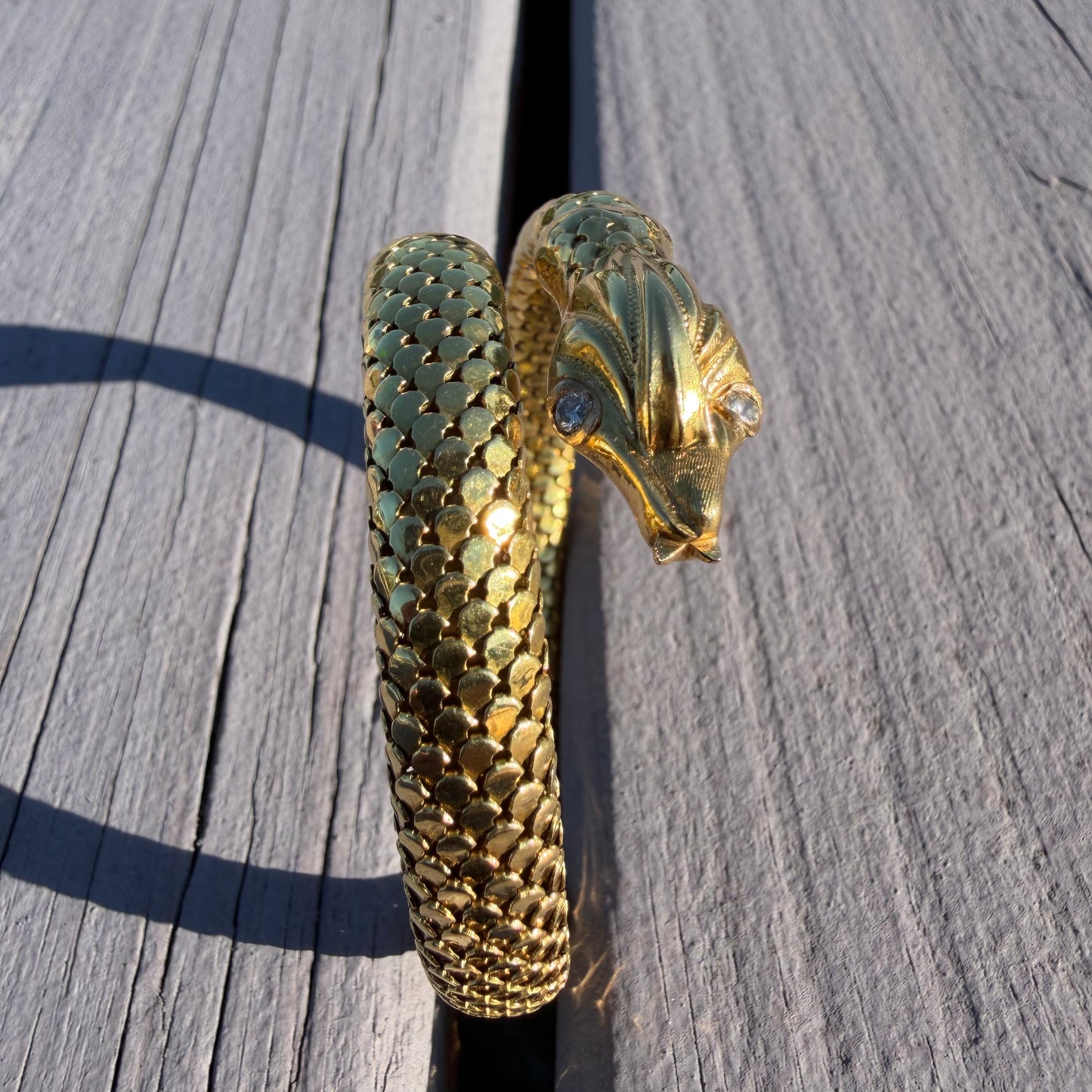 Circa 1940’s Italian Designer 18k Yellow Gold Flexible Mesh Heavyweight Snake Bracelet (6”-7.75”)