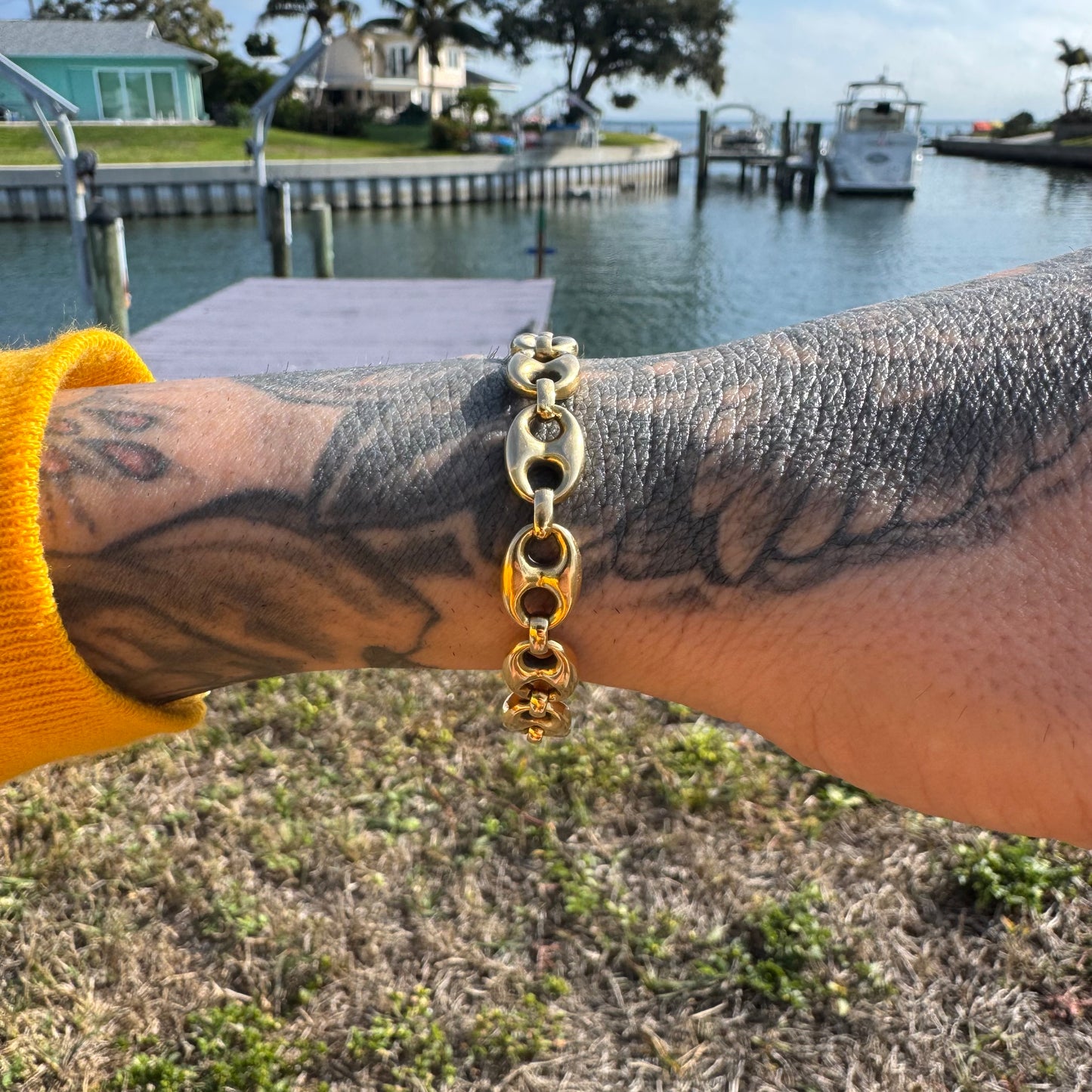 Vintage 18k Yellow Gold Chunky Puffed Mariner Link Bracelet (7”)