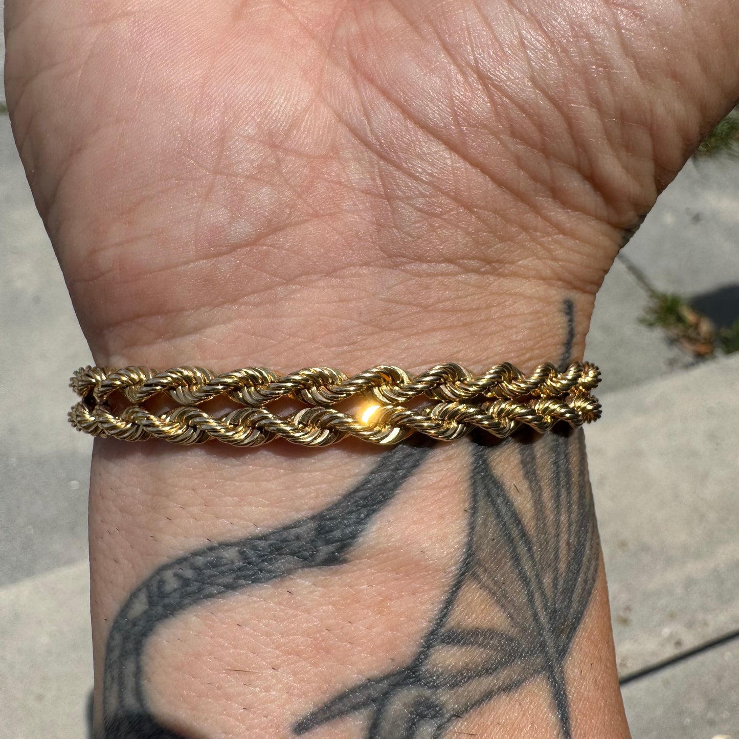 Circa 1970’s Solid 14k Yellow Gold .75ctw Natural Diamond Double Rope Belt Bracelet (Fits 5”-7”)