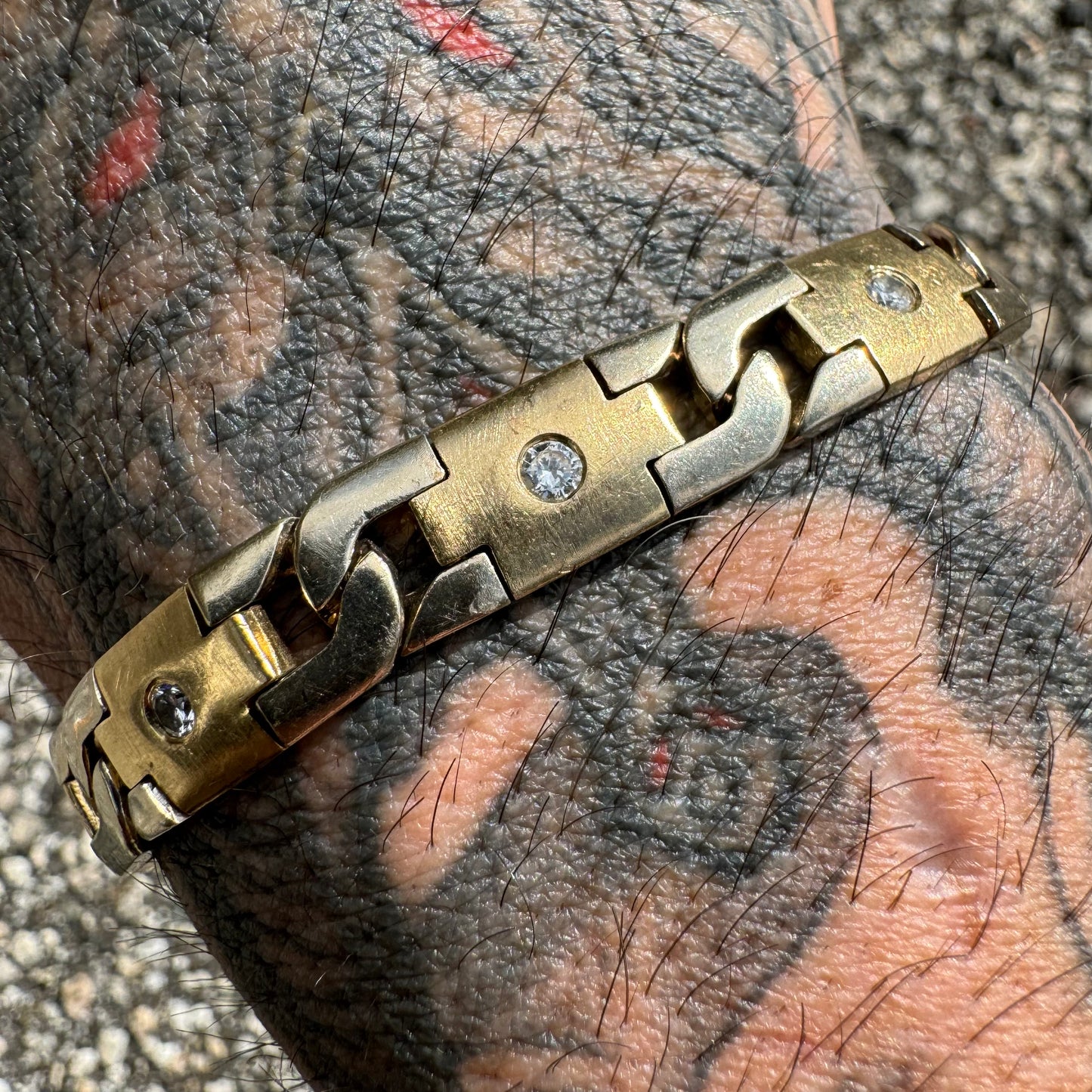 Vintage Solid 14k Two-Tone Heavyweight Fancy Link .75CTW Diamond Bracelet (8.25”)