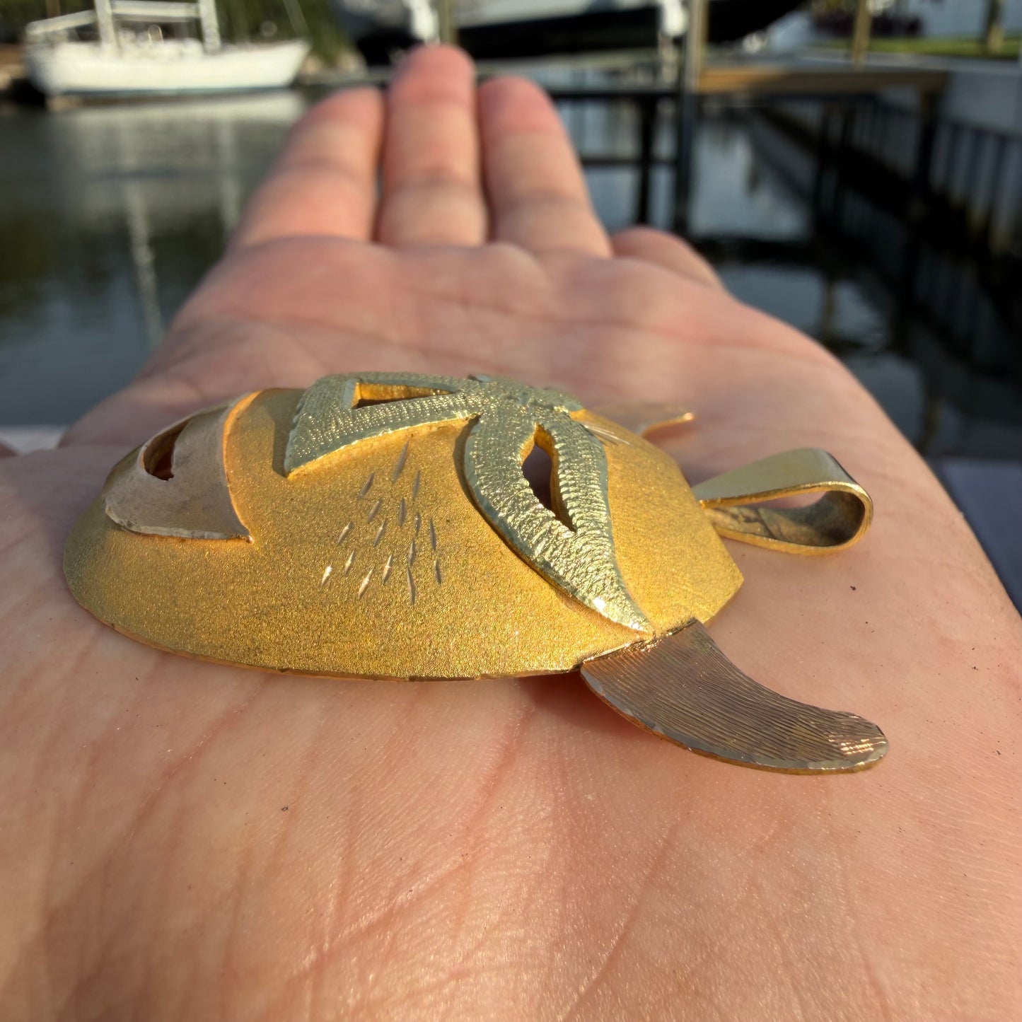 Mid-Century Solid 18k Gold Large Mexican Folkart Diablo Mask Pendant