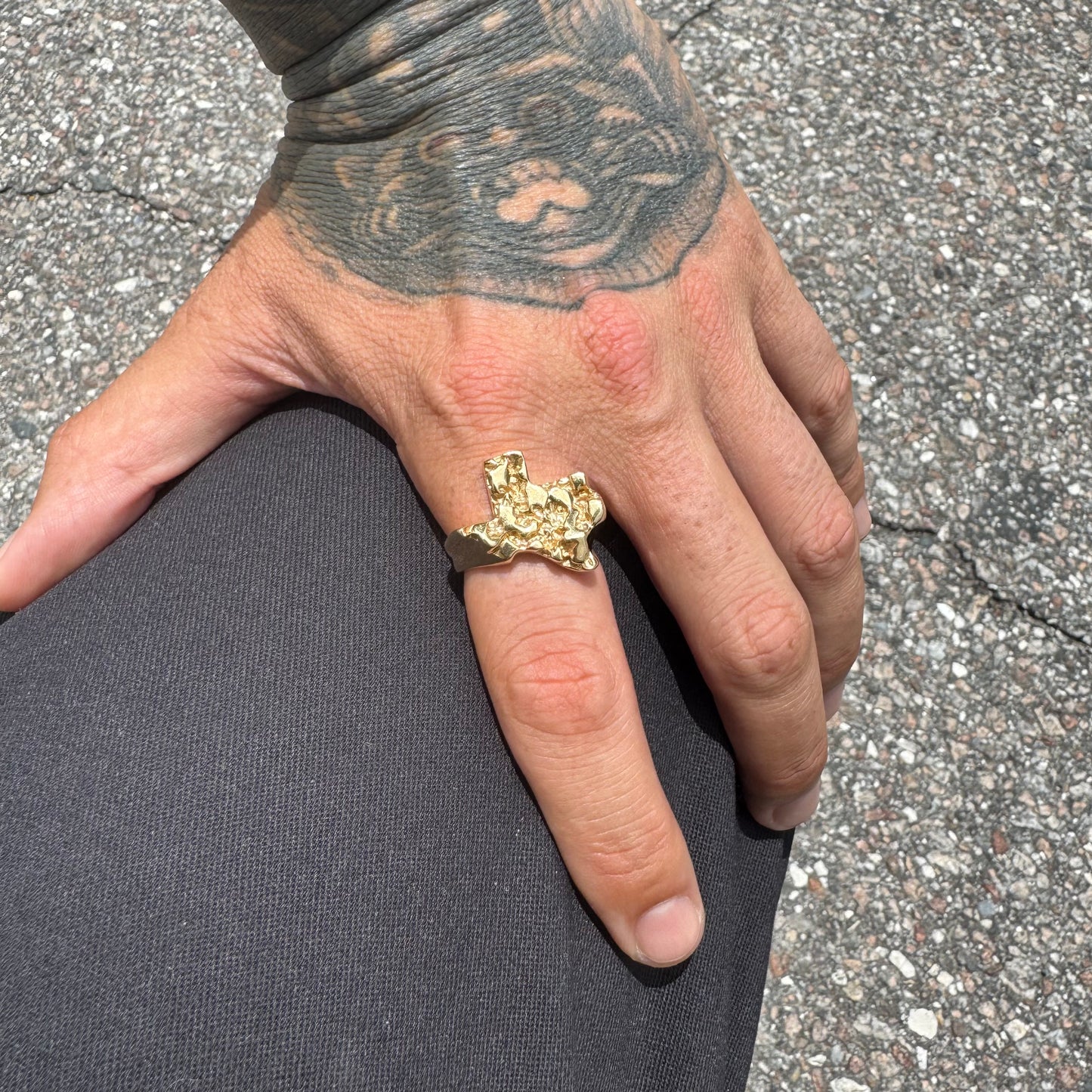 1980’s Solid 14k Yellow Golf Heavyweight Texas Nugget Ring (9.5)