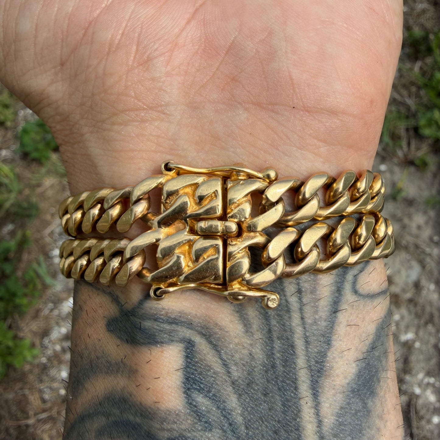 Vintage Solid 18k Yellow Gold Custom Made Heavyweight Harley-Davidson Curb Link ID Bracelet (7.25”)