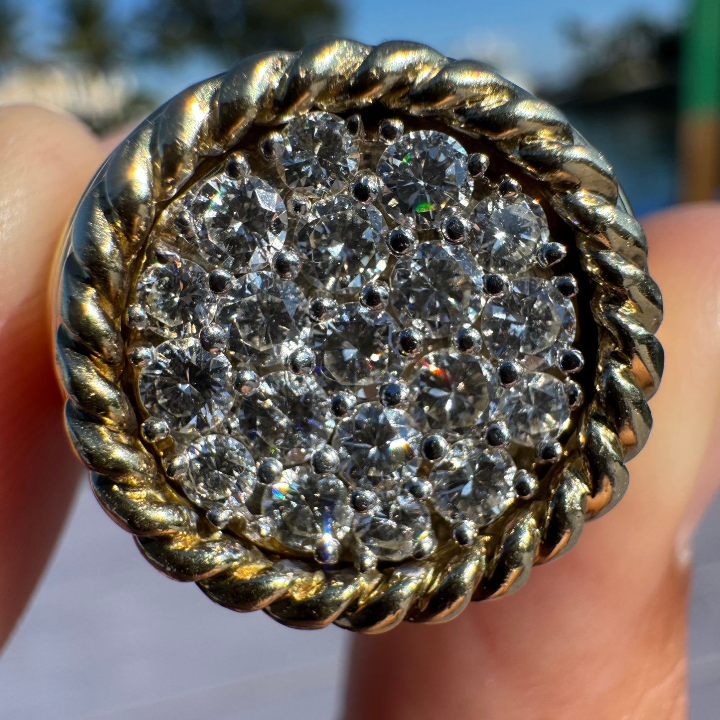 1970’s Solid 14k Yellow Gold 2.0ctw Natural VS Diamond Heavyweight Cluster Ring (12)