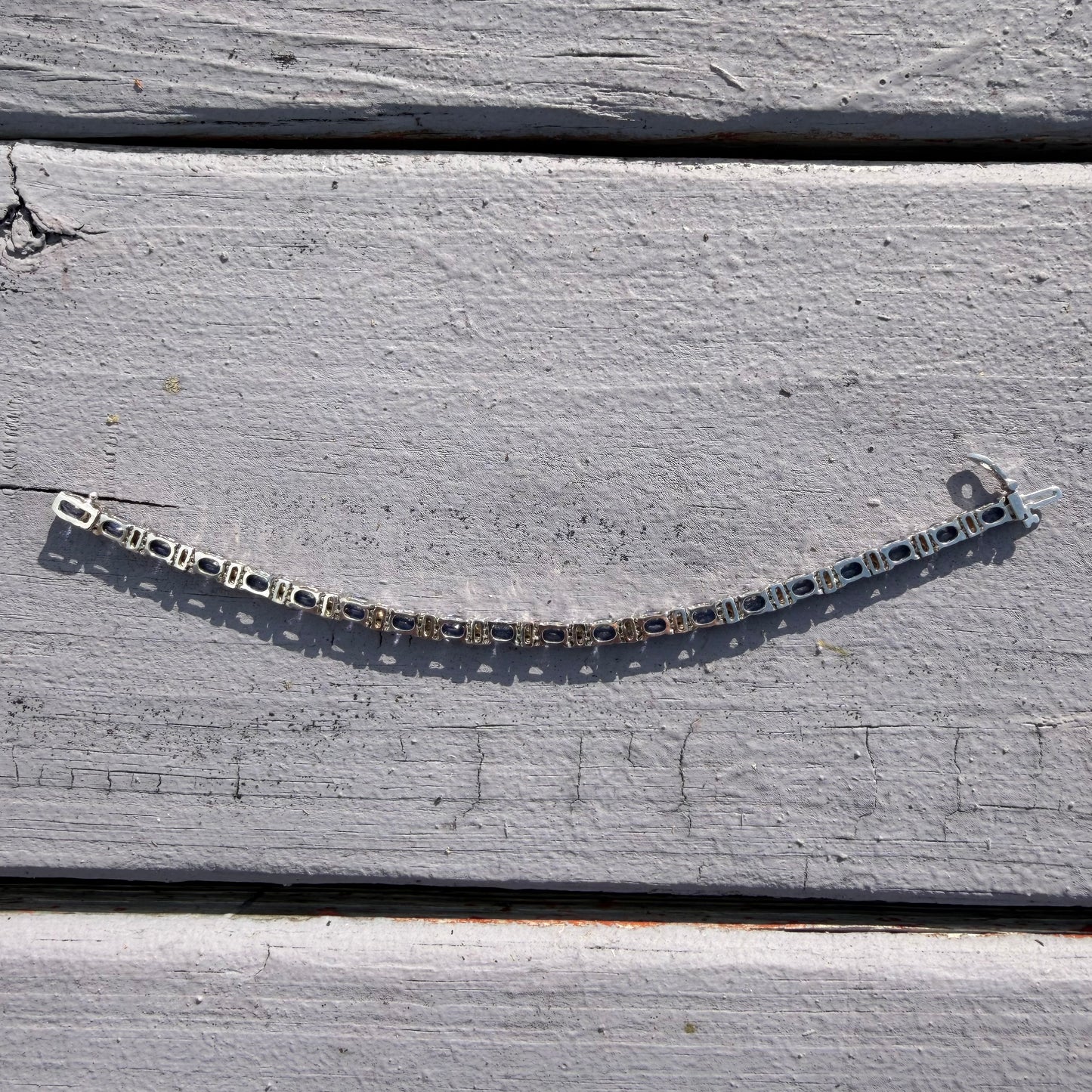 Vintage Solid 14k White Gold 11.0ctw Natural Tanzanite And Diamond Tennis Bracelet (7.15”)