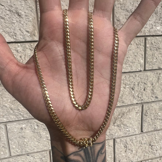 Solid 14k Yellow Gold Italian Made Miami Cuban Link Necklace (20”)