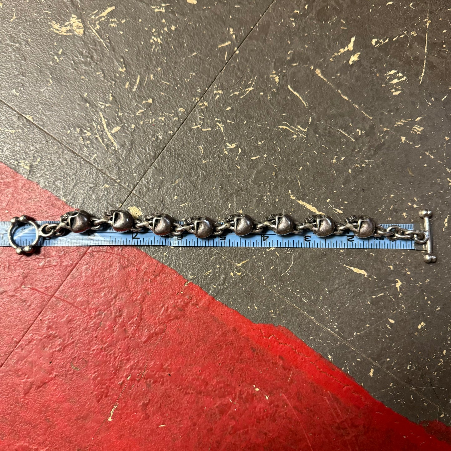 Vintage Solid Sterling/.925 Skull Bracelet (9”)