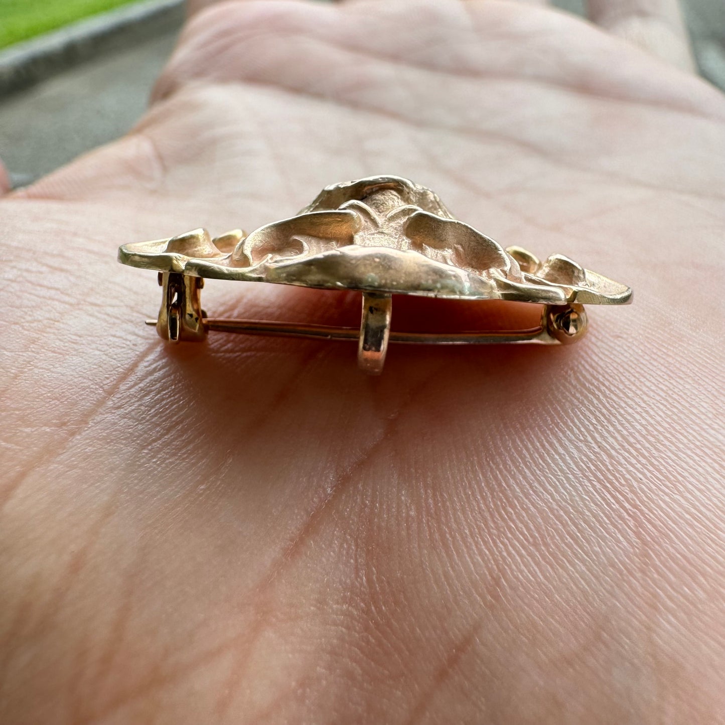 Art Nouveau 1910’s 10k Gold Mythical Beast .10Ct Old Euro Cut Diamond Pendant/Brooch
