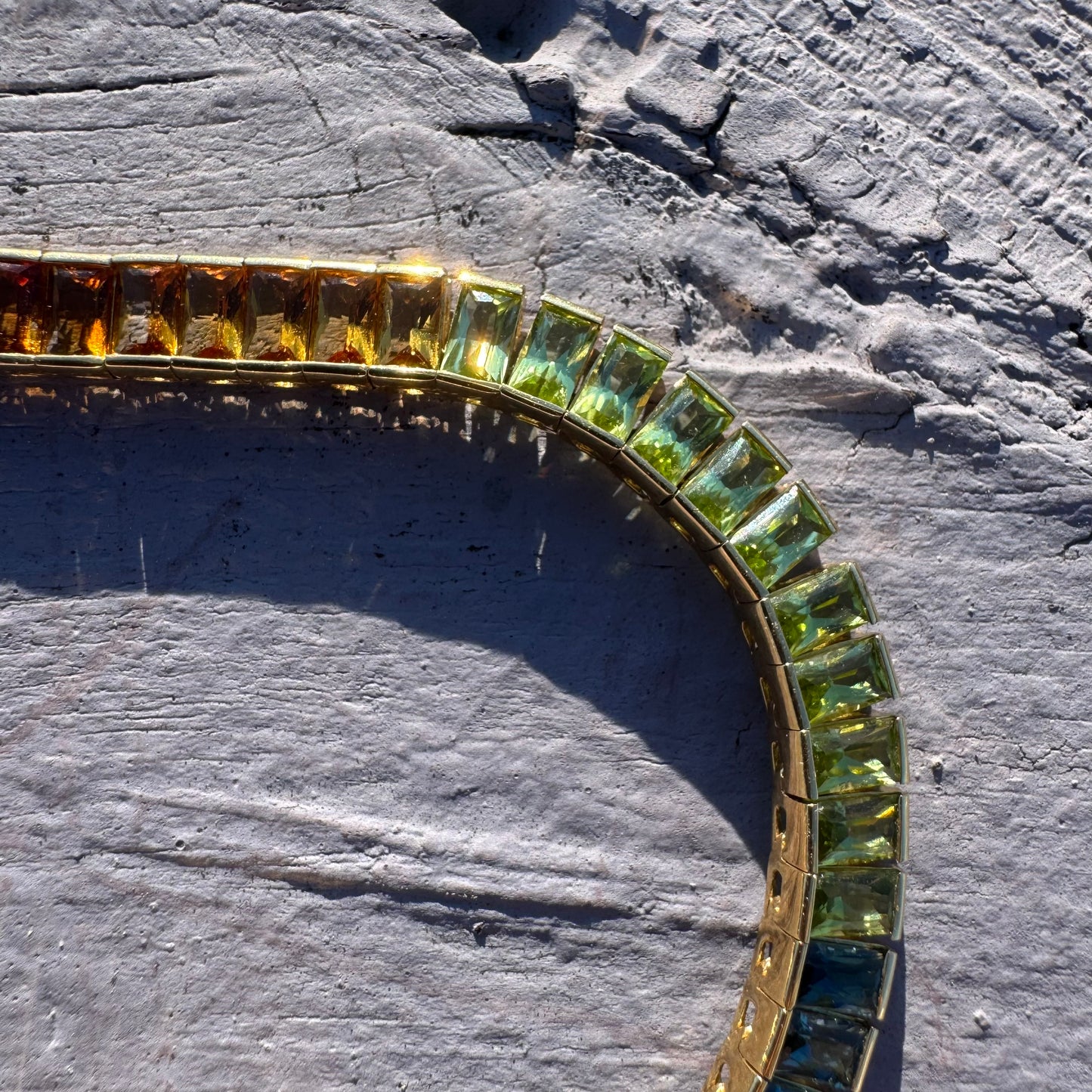 Designer Made Solid 18k Yellow Gold Natural Multi Gemstone Rainbow Tennis Necklace (17”)
