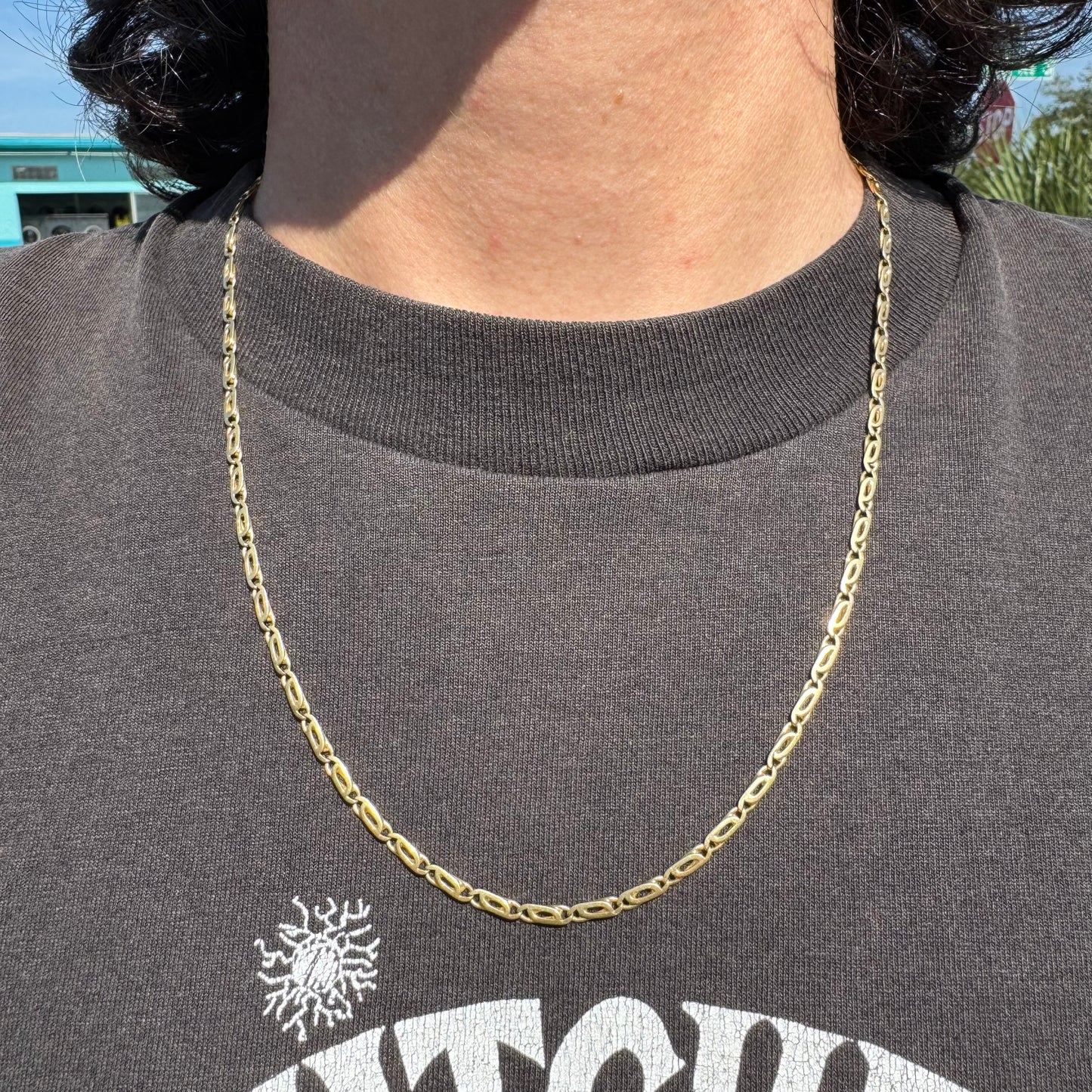 Vintage Solid 18k Italian Yellow Gold “Tigers Eye” Mariner Link Necklace By Fratelli Chini (22”)