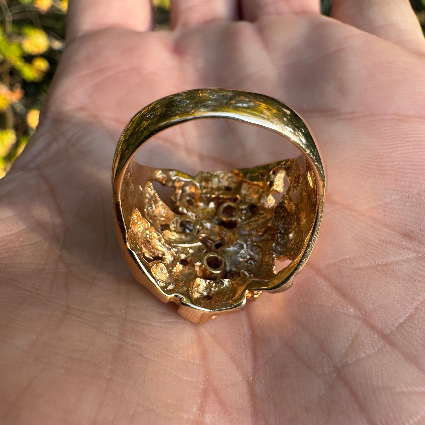 Vintage Solid 14k Yellow Gold 1.0ctw Natural Diamond Nugget Ring (9.25)