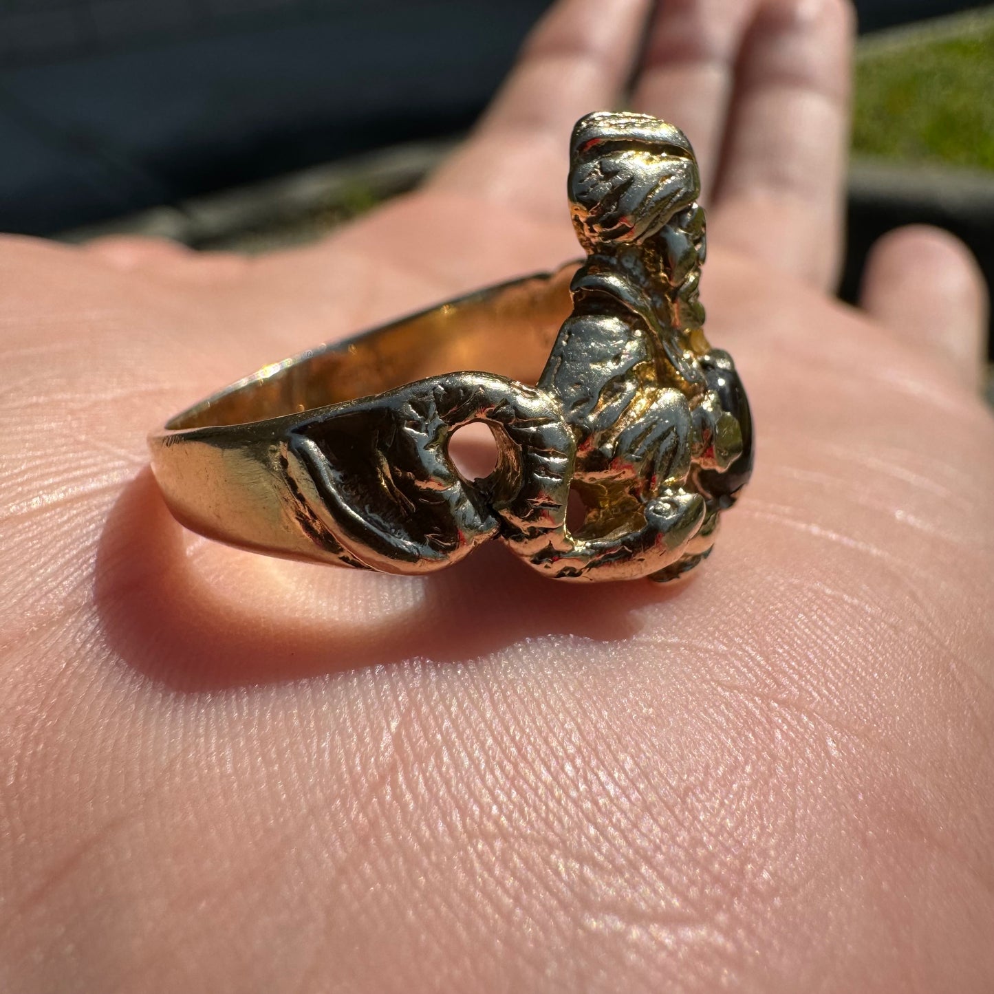 Vintage 14k Yellow Gold Fortune Teller Snake Charmer Black Star Sapphire Ring (10.5)