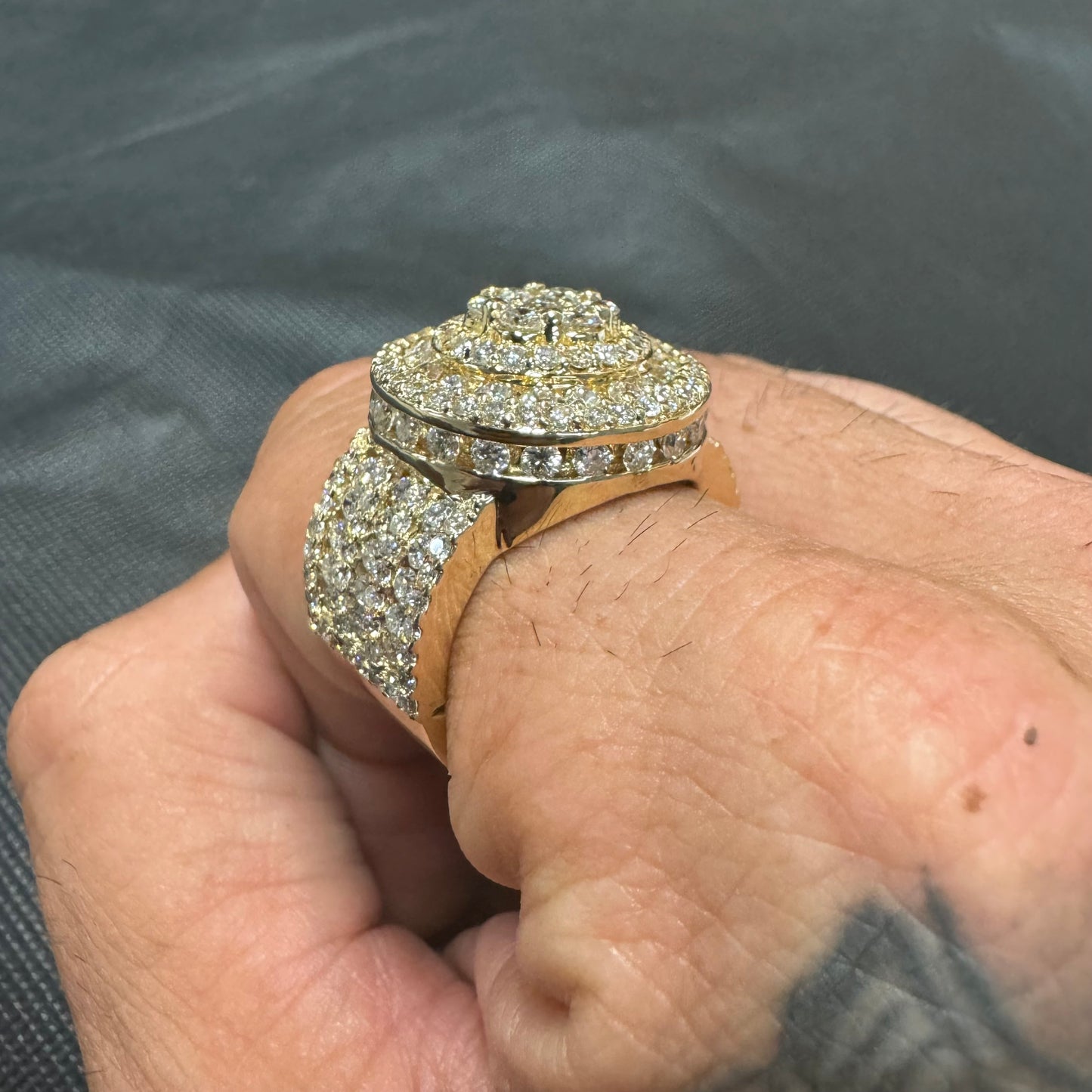 Custom 5.25ctw Natural VS Diamond Cluster 14k Yellow Gold Championship Ring (10.5)