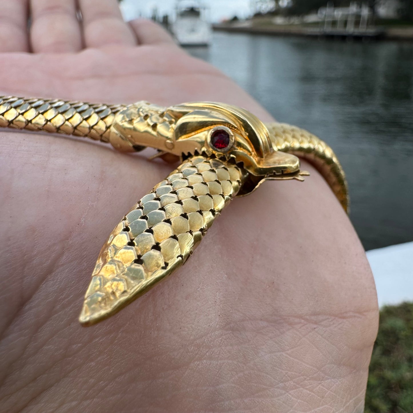 Circa 1940’s Italian Designer 18k Yellow Gold Snake Necklace (20.5”)
