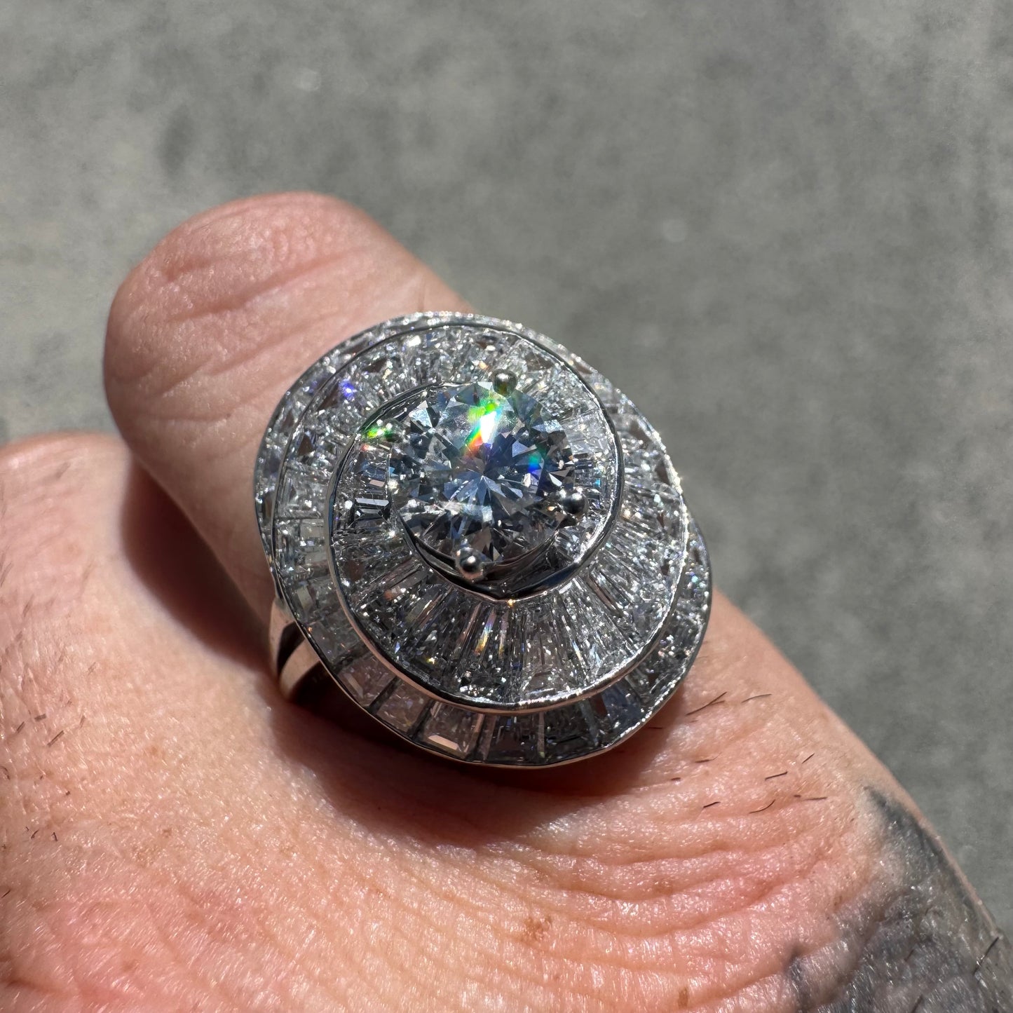 Art Deco Oscar Heyman Bros. Solid Platinum 3.8ctw Natural VS1 Diamond Cocktail Ring (5)