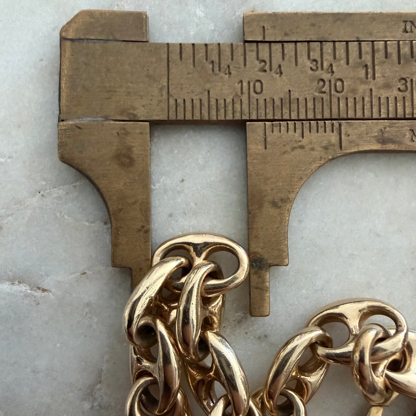 Vintage Fully Solid 14k Yellow Gold Heavyweight Chaine D’ Ancre Puffed Mariner Link Bracelet (7.5”)