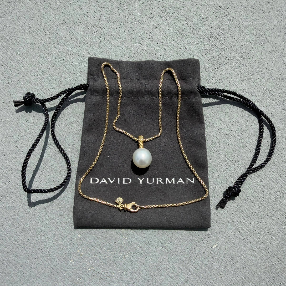 David Yurman Solid 18k Yellow Gold Box Chain Necklace Large Freshwater Pearl Pendant Set (16”)