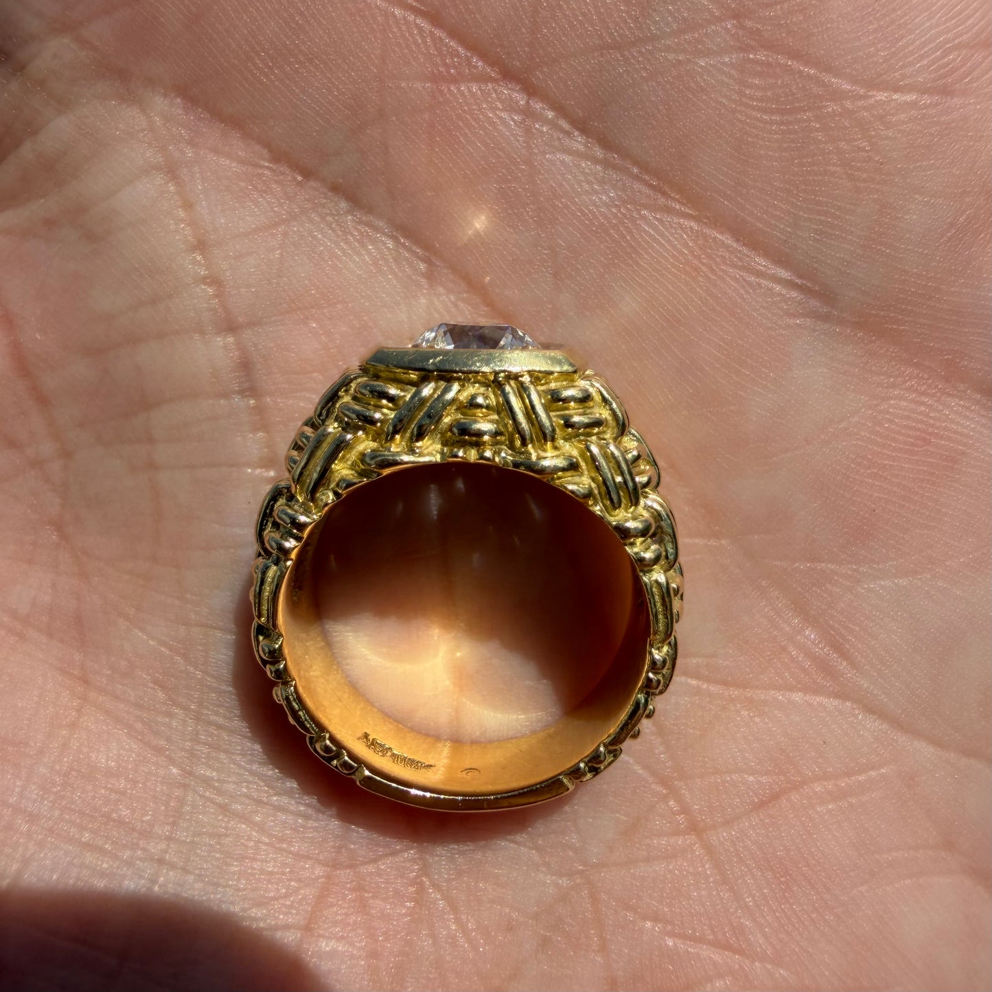 Vintage 2.0ct Natural VS1/I Old Euro Cut Diamond Solid 18k Yellow Gold Basket Weave Solitaire Ring(8)