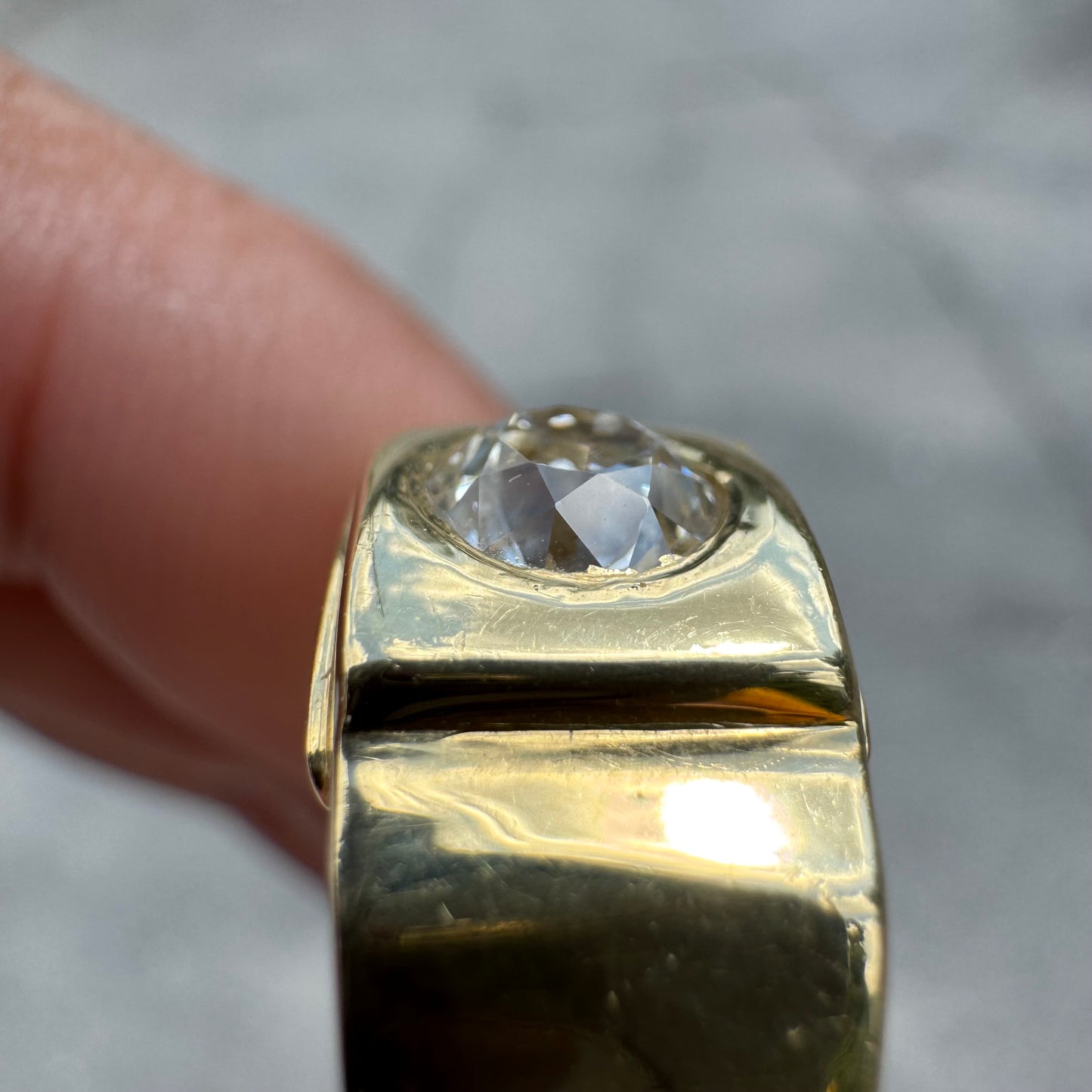 Vintage .73ct Old Euro Cut Natural Diamond Solid Backed 18k Yellow Gold Ring (9.5)