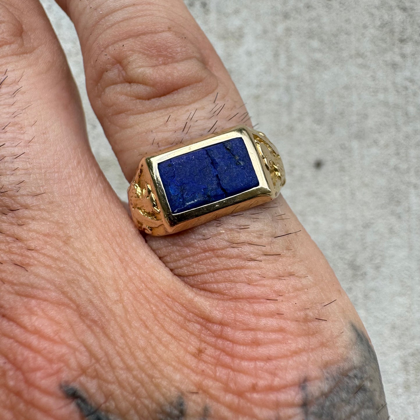 Art Nouveau 14k Yellow Gold Raw Lapis Griffin Signet Ring By Larter And Sons (6)
