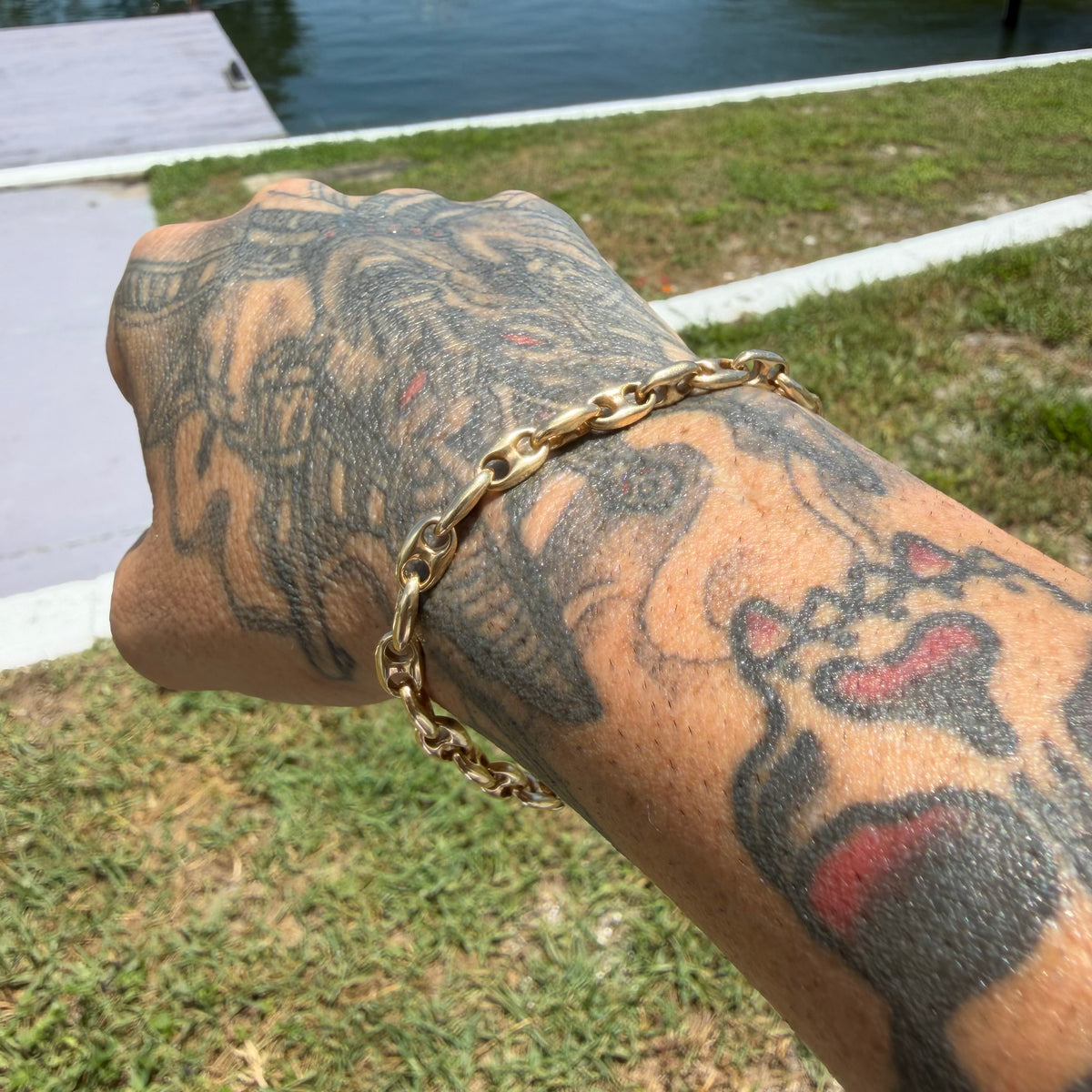 Vintage Solid 14k Yellow Gold Heavyweight Chaine D’ Ancre Puffed Mariner Link Bracelet (7.75”)
