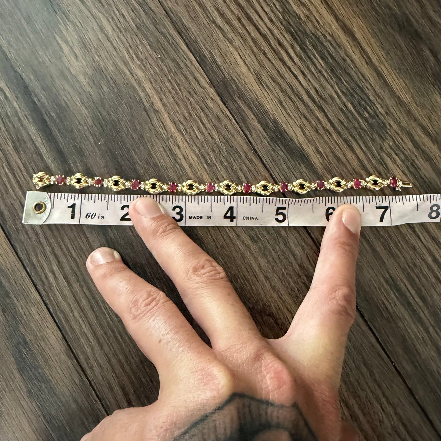 Vintage Solid 14k Yellow Gold Heavyweight 2.75ctw Natural Ruby And Diamond Bracelet (7.25”)
