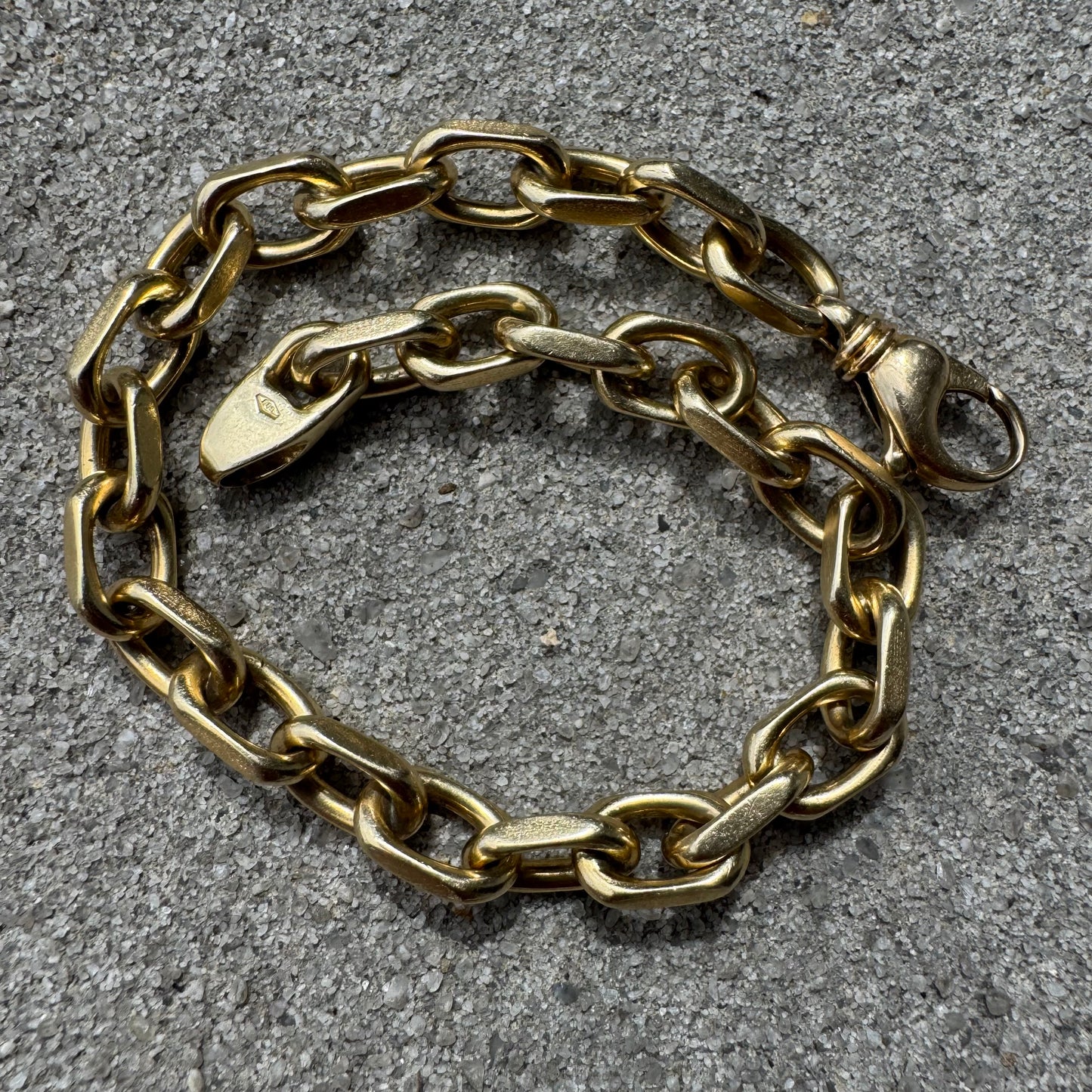 Vintage Solid 14k Yellow Gold Heavyweight “Biker Chain” Anchor Link Bracelet (9.5”)