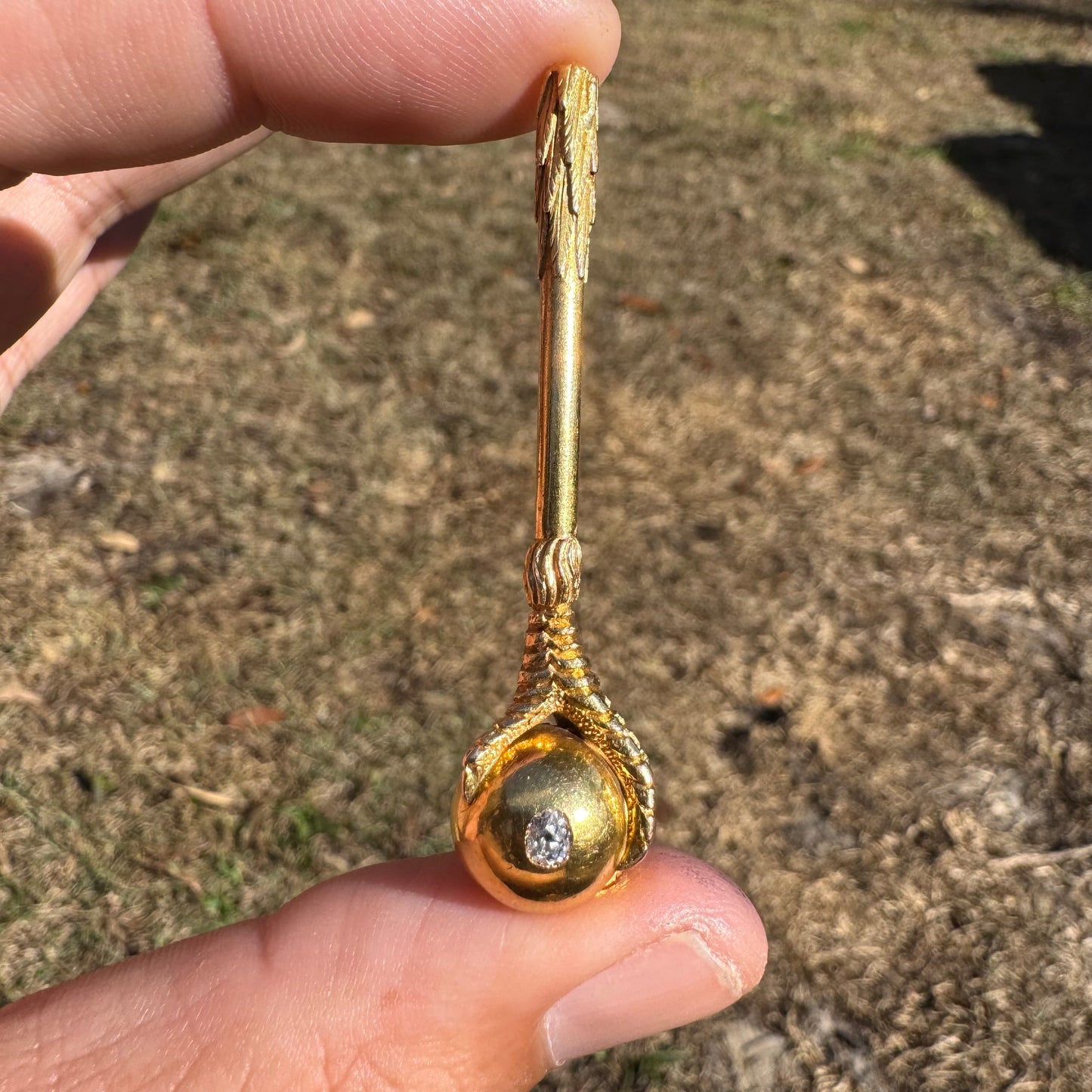 Mid 1800’s Solid 19k Yellow Gold Natural Old Mine Cut Diamond Eagle Claw Club Pendant