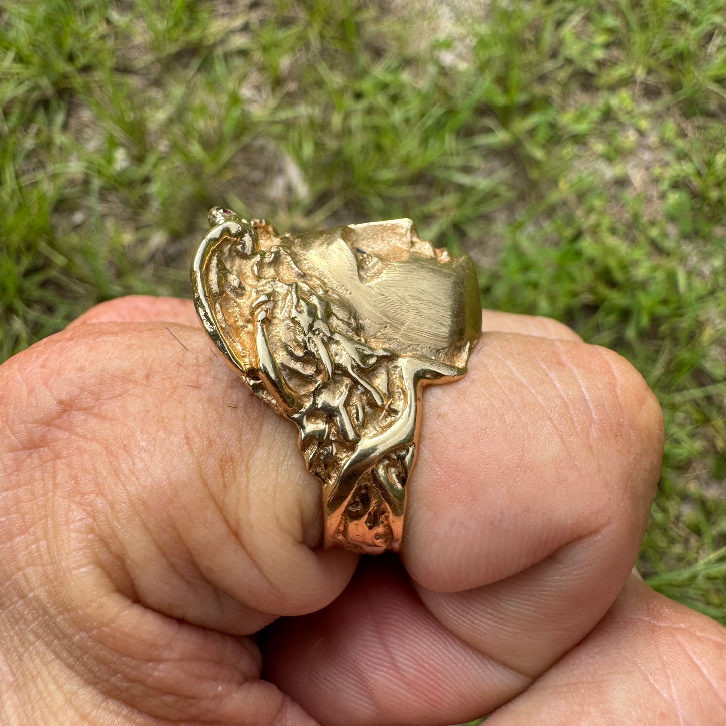 Vintage Solid 14k Yellow Gold Large Heavyweight Medusa Rodanini Ring (9)