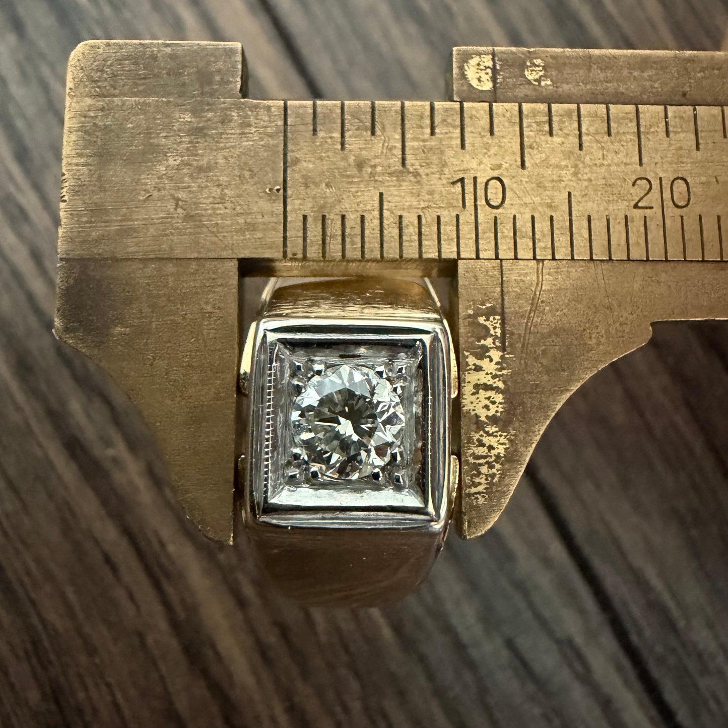 Art Deco Solid 14k Yellow Gold .60ct Old Euro Cut Natural Diamond Solitaire Gents Ring (10.5)