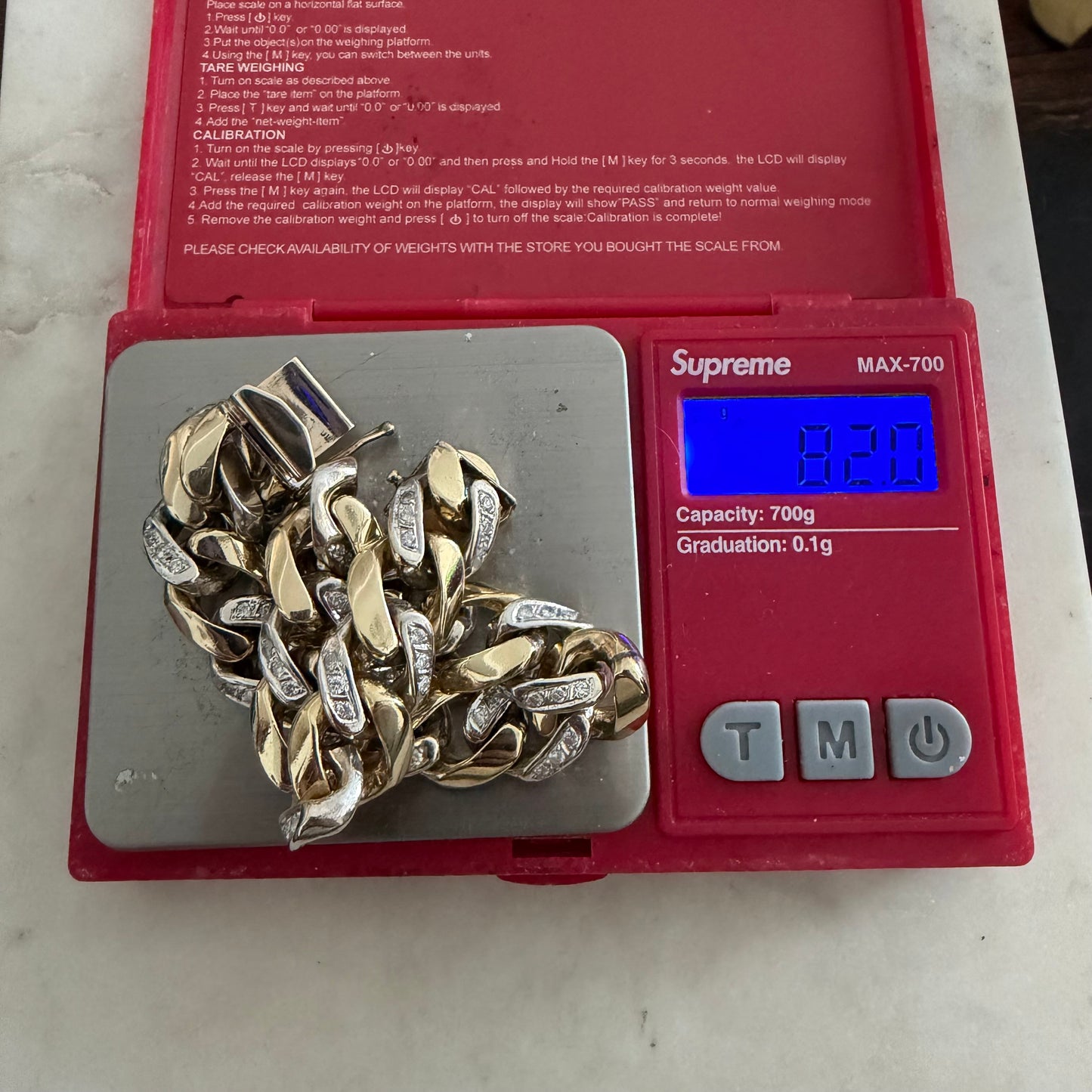 Vintage Solid 14k Two-Tone Yellow & White Gold Super Heavyweight 2.0ctw Natural Diamond Encrusted Cuban Link Bracelet (8”)