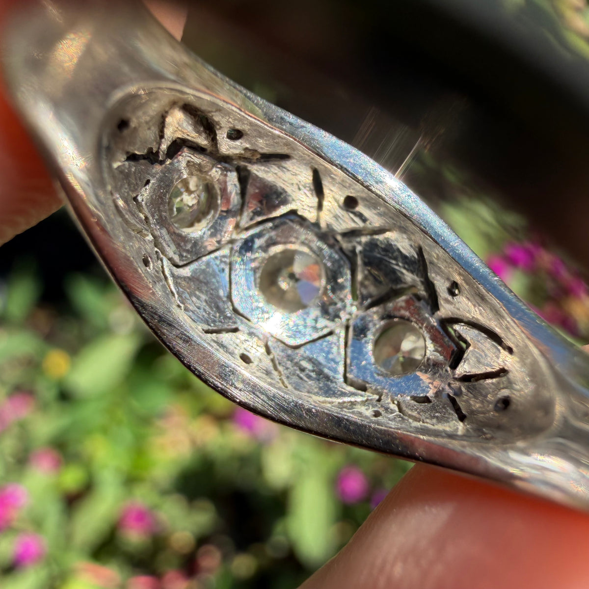 Art Deco Solid Platinum 1.0ctw Natural Old Euro Cut Diamond Trilogy Dome Ring (6.5)
