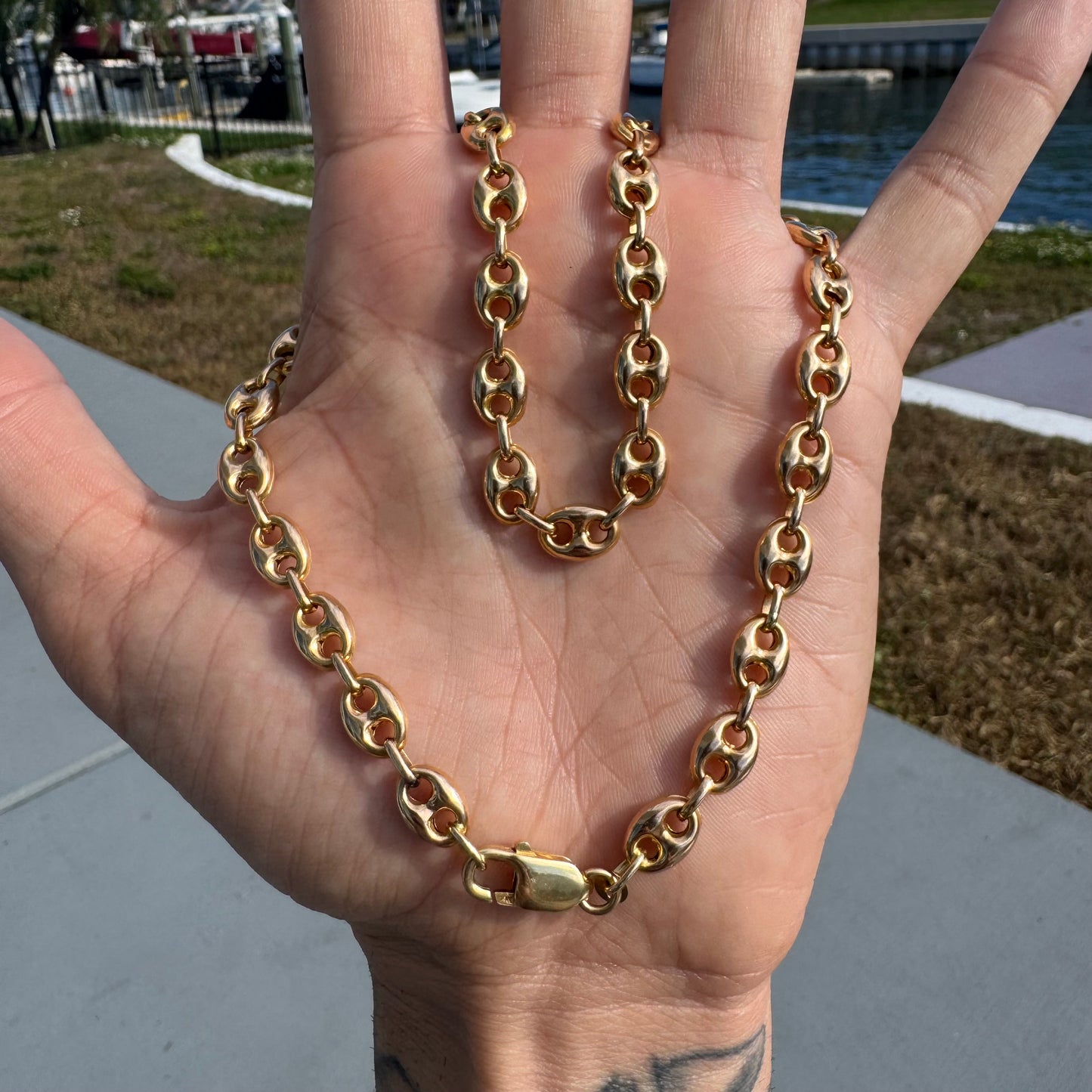 Vintage 14k Yellow Gold Italian Puffed Gucci Link Necklace (17”)