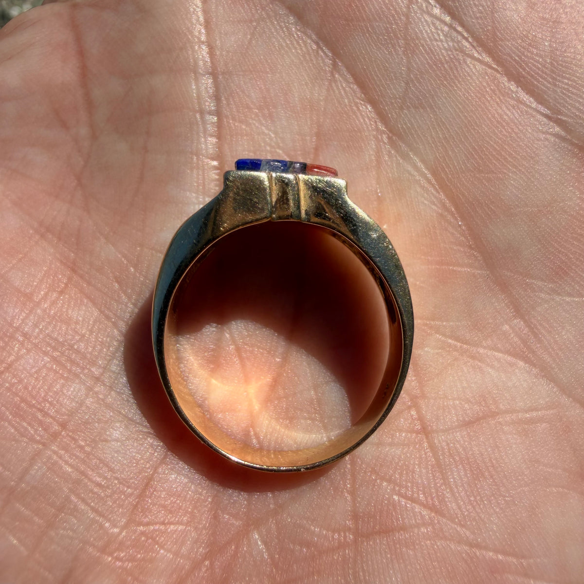 Vintage Native Southwestern Solid 14k Yellow Gold Multi-Stone Inlaid New Mexico State Ring (10)