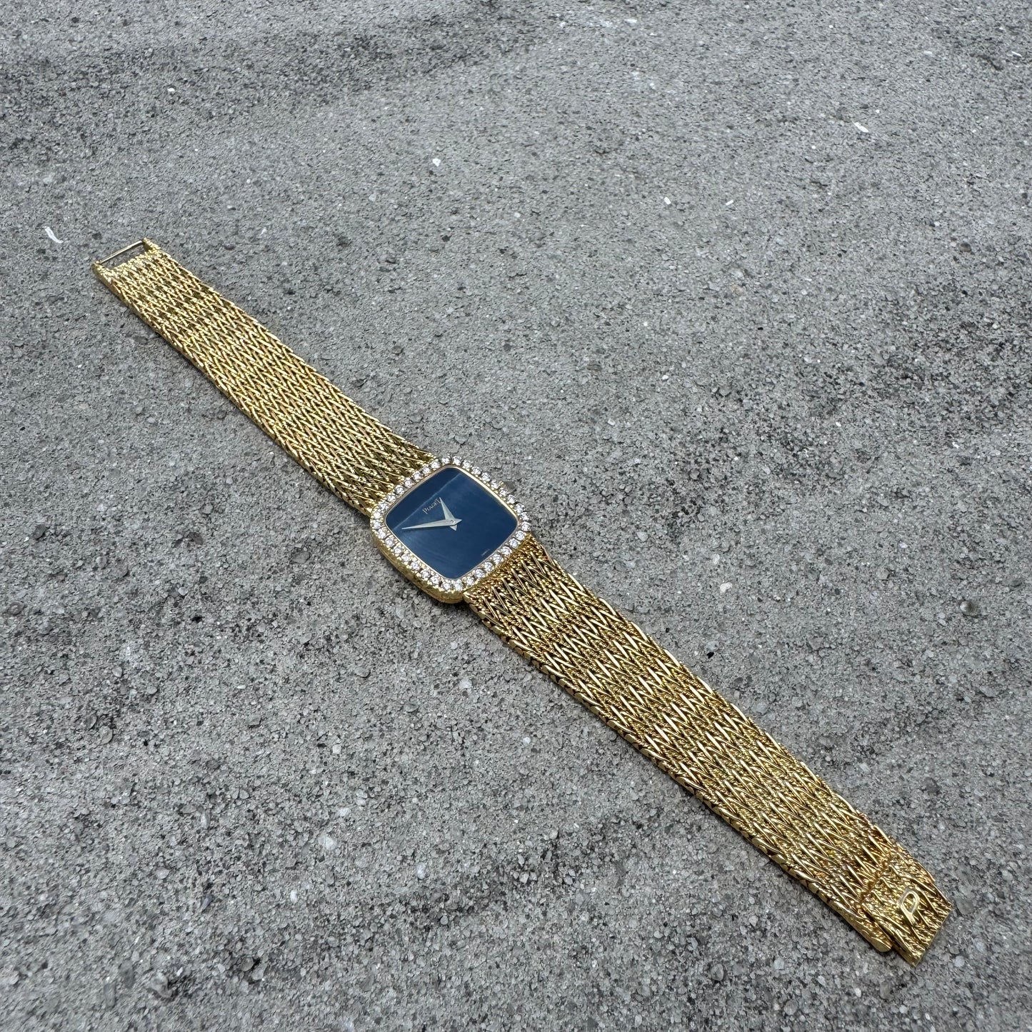 Late 1970’s/Early 1980’s Piaget Solid 18k Yellow Gold Factory Diamond Bezel Falcons Eye Stone Dial 9908 D11 Watch (7.5”)