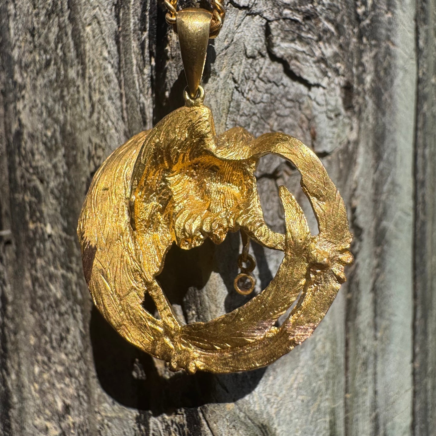 Antique Solid 19.1k Old Mine Cut Diamond Crow Pendant