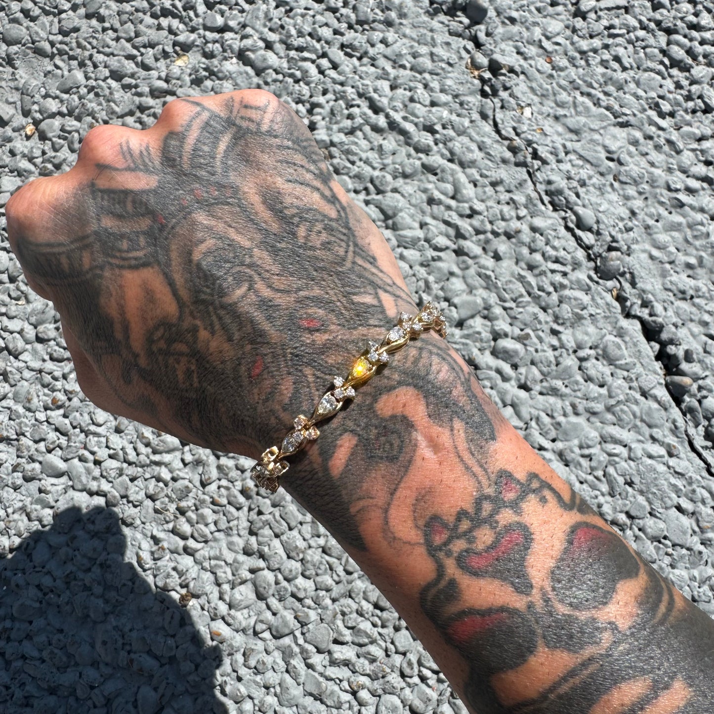 Vintage Solid 14k Yellow Gold 6.0ctw Natural Diamond Bracelet (7”)