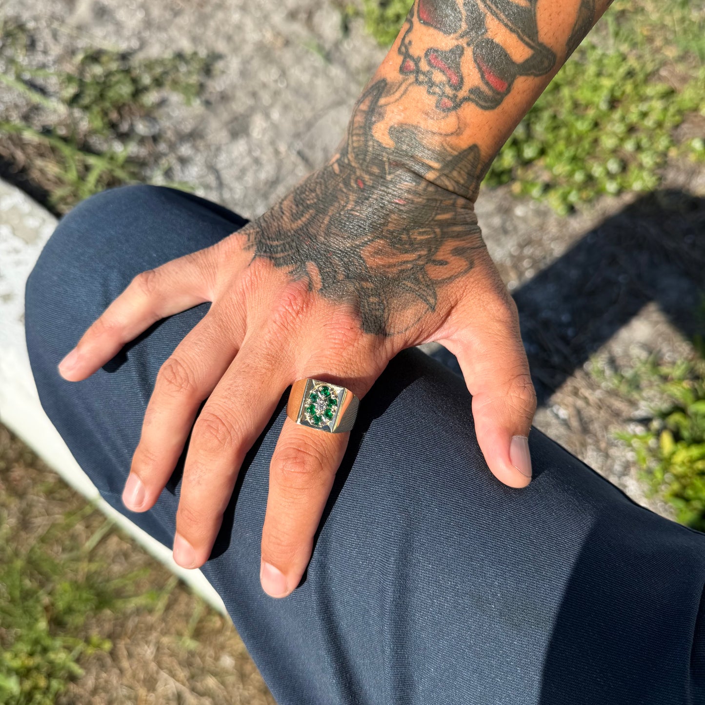 Vintage Solid 14k Yellow Gold .75ctw Natural Emerald And Diamond Cluster Ring (12.25)
