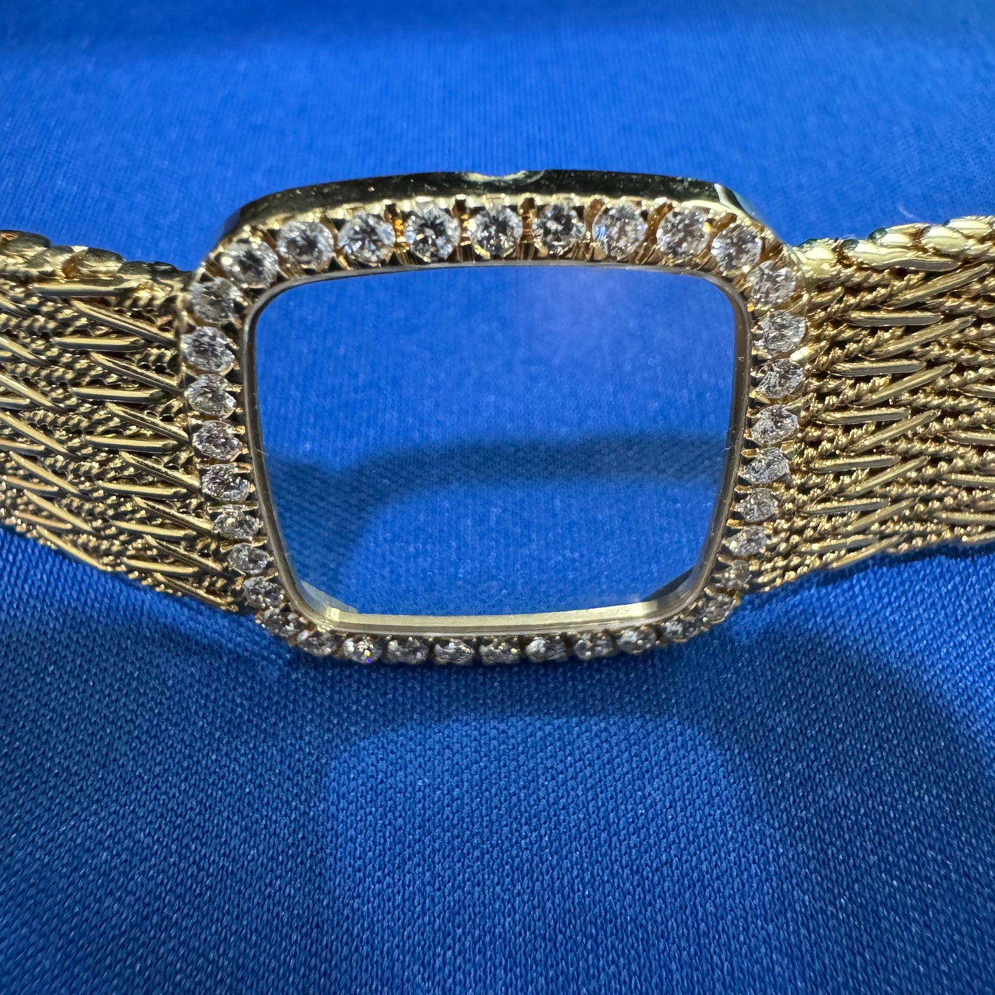 Late 1970’s/Early 1980’s Piaget Solid 18k Yellow Gold Factory Diamond Bezel Falcons Eye Stone Dial 9908 D11 Watch (7.5”)