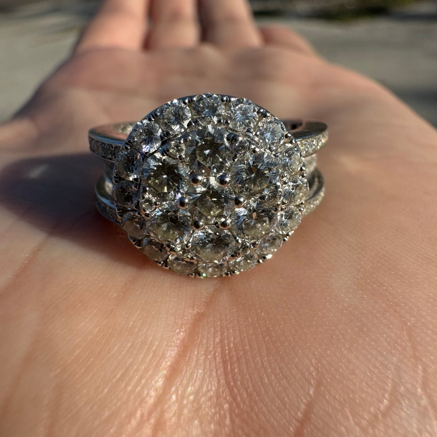 14k White Gold 2.85 Natural VS Diamond Cluster Ring (8.5)