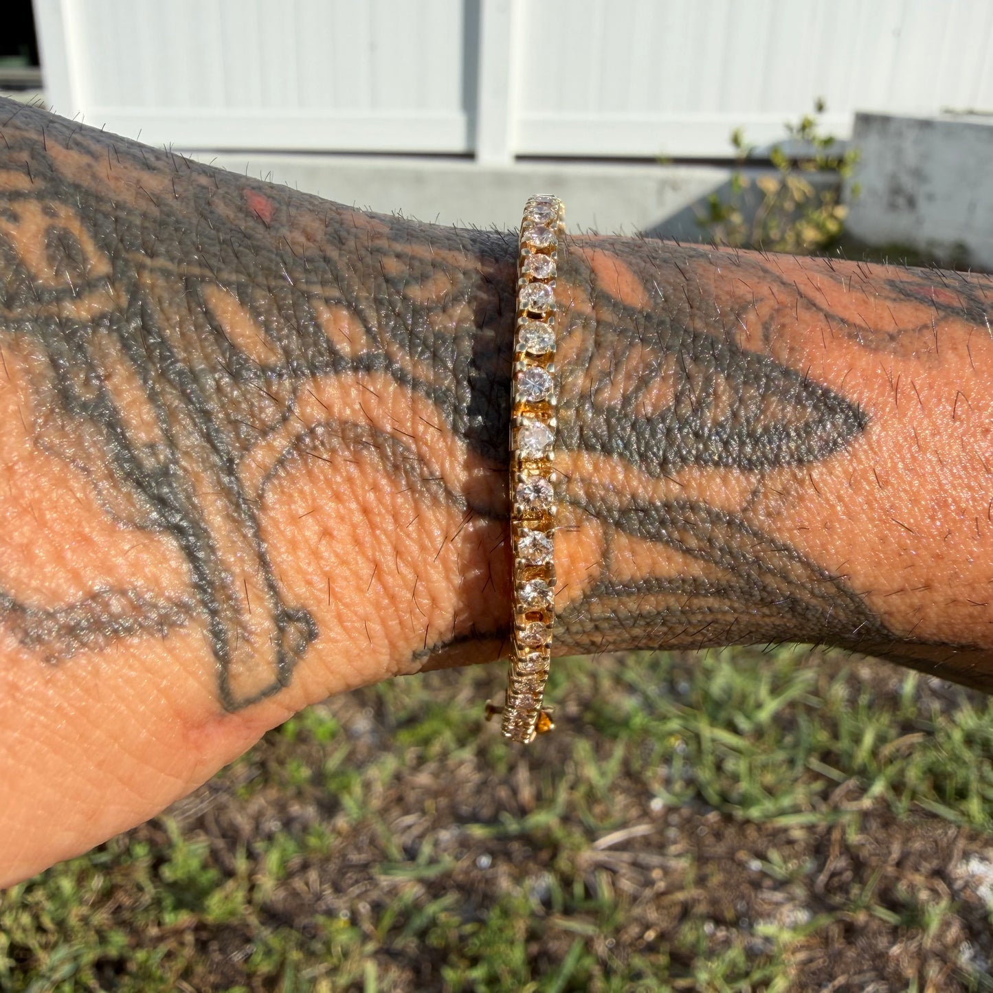 Vintage Solid 14k Yellow Gold 3.5Ctw Natural Diamond Classic Line Style Tennis Bracelet And Rolex Datejust 16013