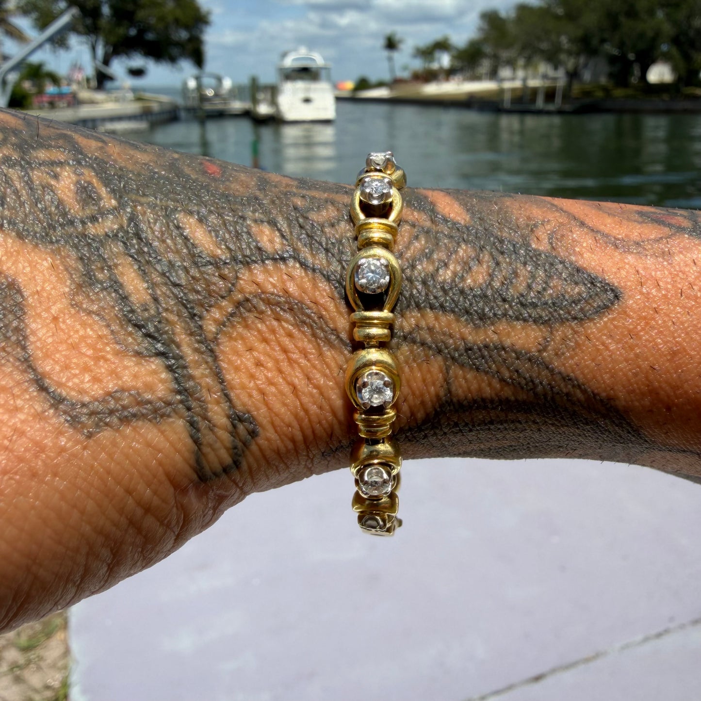 Vintage Solid 18k Yellow Gold 2.0ctw Natural VS Diamond Bracelet (7”)