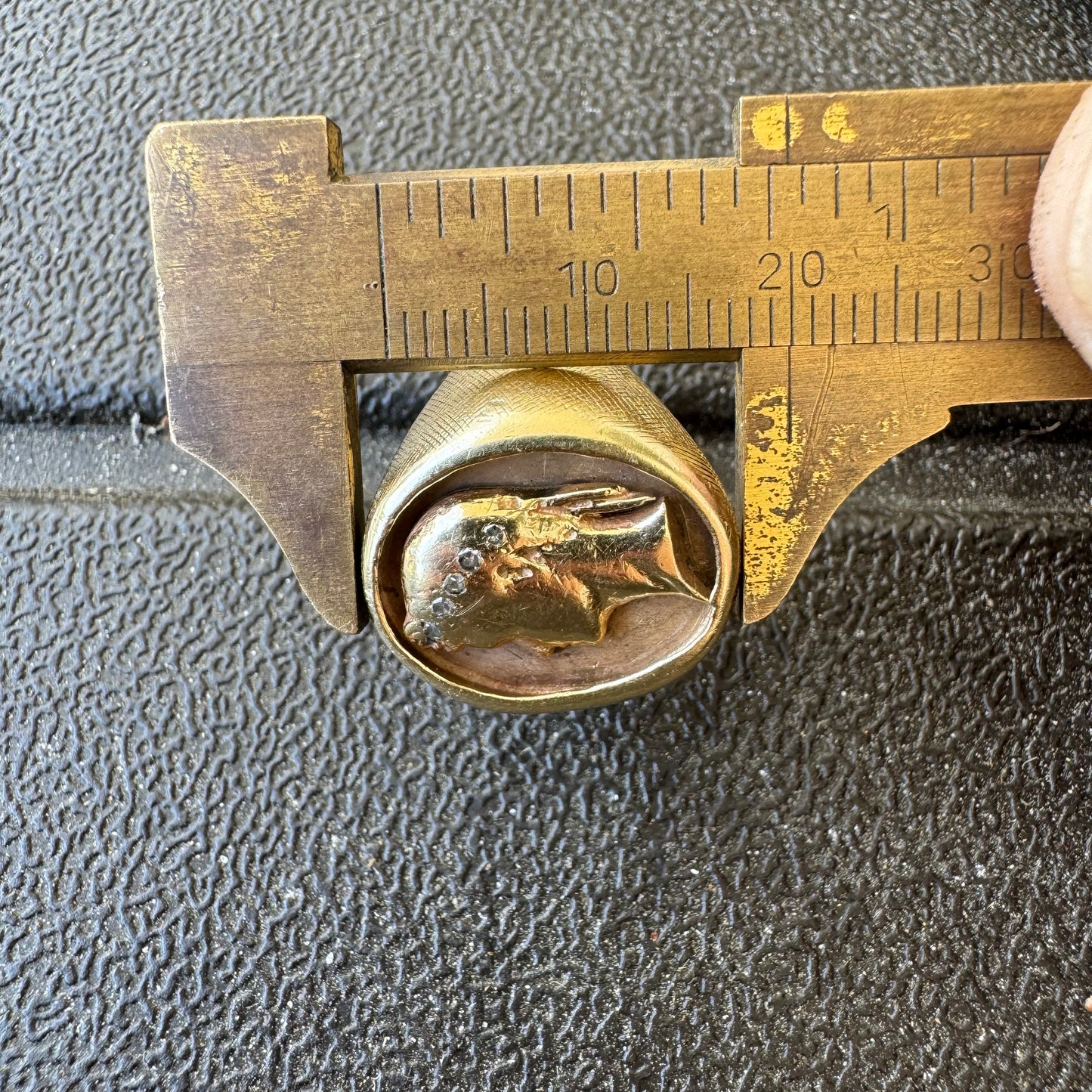 Mid-Century 14k Yellow Gold Natural Diamond Julius Caesar Mafioso Style Signet Ring (8.5)