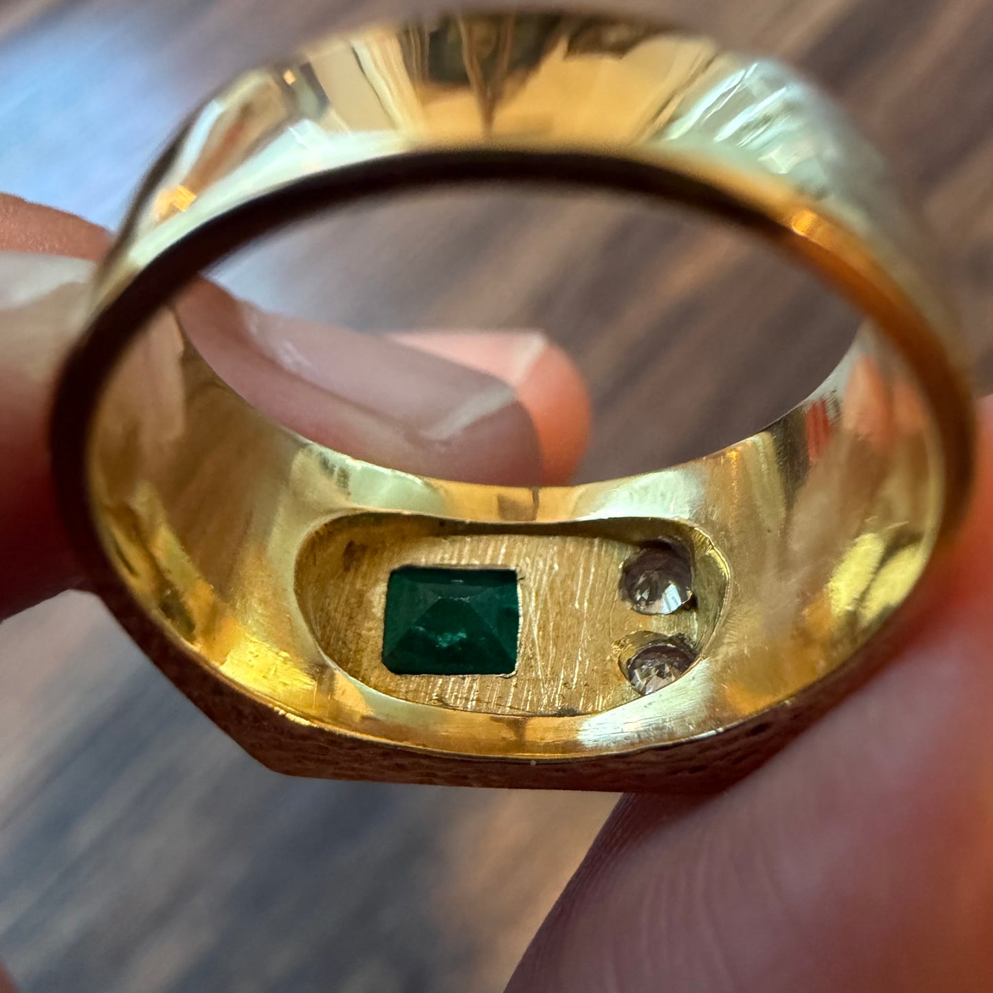 1980’s New Old Stock Solid 18k Yellow Gold 1.95ctw Natural Colombian Emerald and VS Diamond Signet Ring (9)