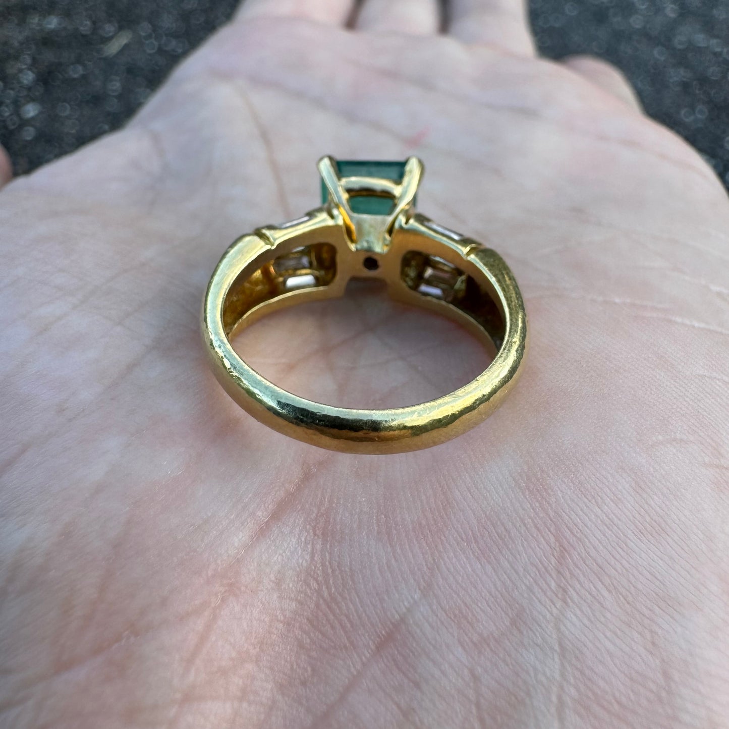 Vintage 4.0ct Emerald 18k Yellow Gold Natural .50ctw Baguette Diamond Ring (7.25)