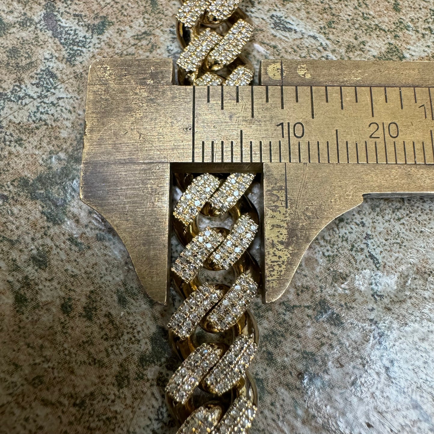 Solid 10k Yellow Gold 2 Row Prong Set 20.0ctw Natural Diamond Cuban Link Necklace (20”)