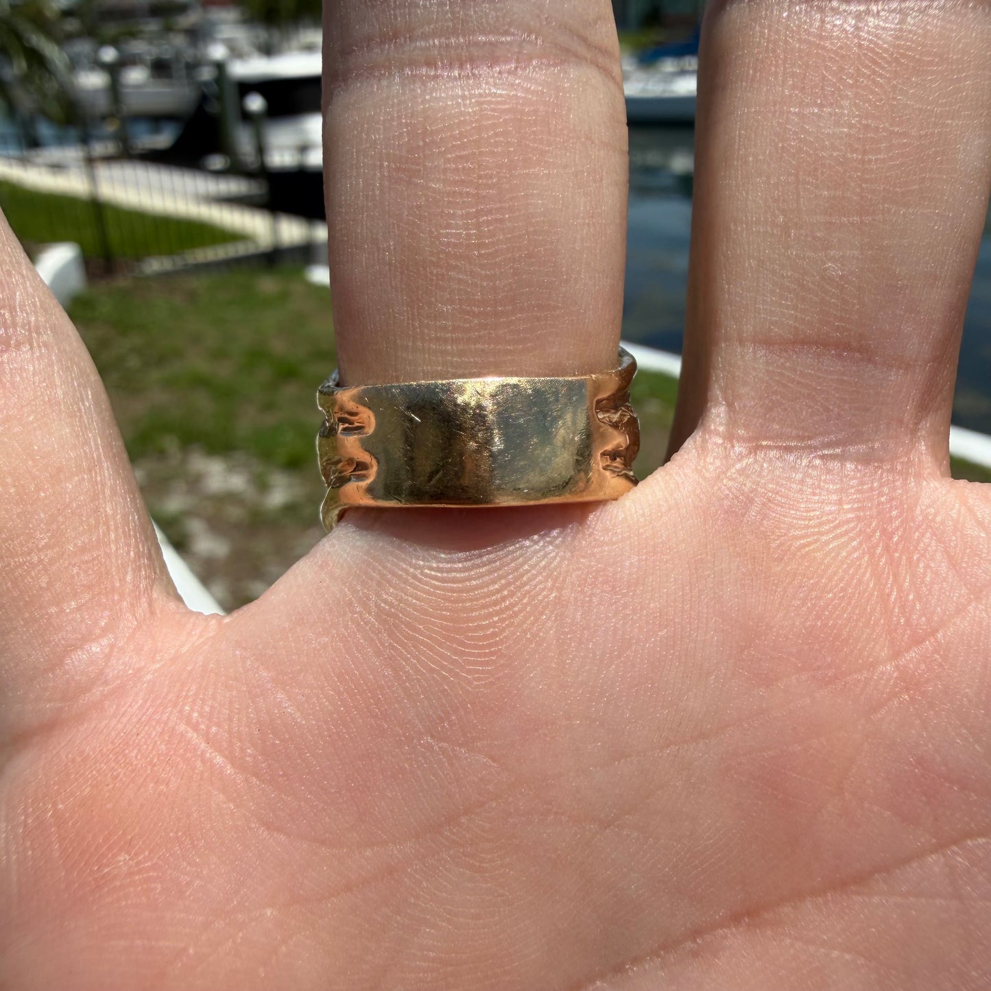 Vintage Artisan Crafted Solid 14k Yellow Gold Natural White Opal And Diamond Brutalist Ring (8)