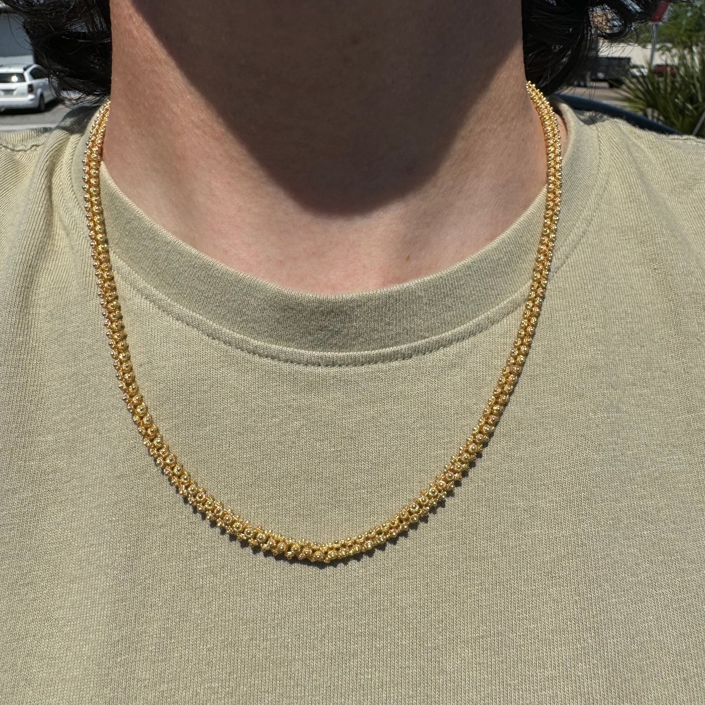 Vintage Solid 18k Yellow Gold Pikun Flower Link Baht Chain Necklace (20.5”)