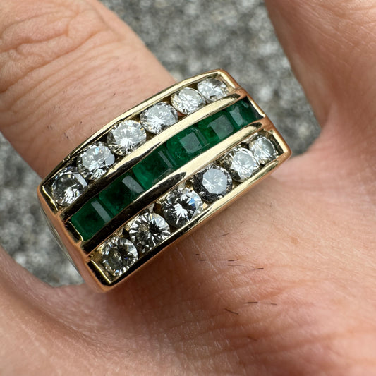 Vintage 14k Yellow Gold Custom Made 1.8ctw Natural Diamond And .90ctw Columbian Emerald Ring (8)