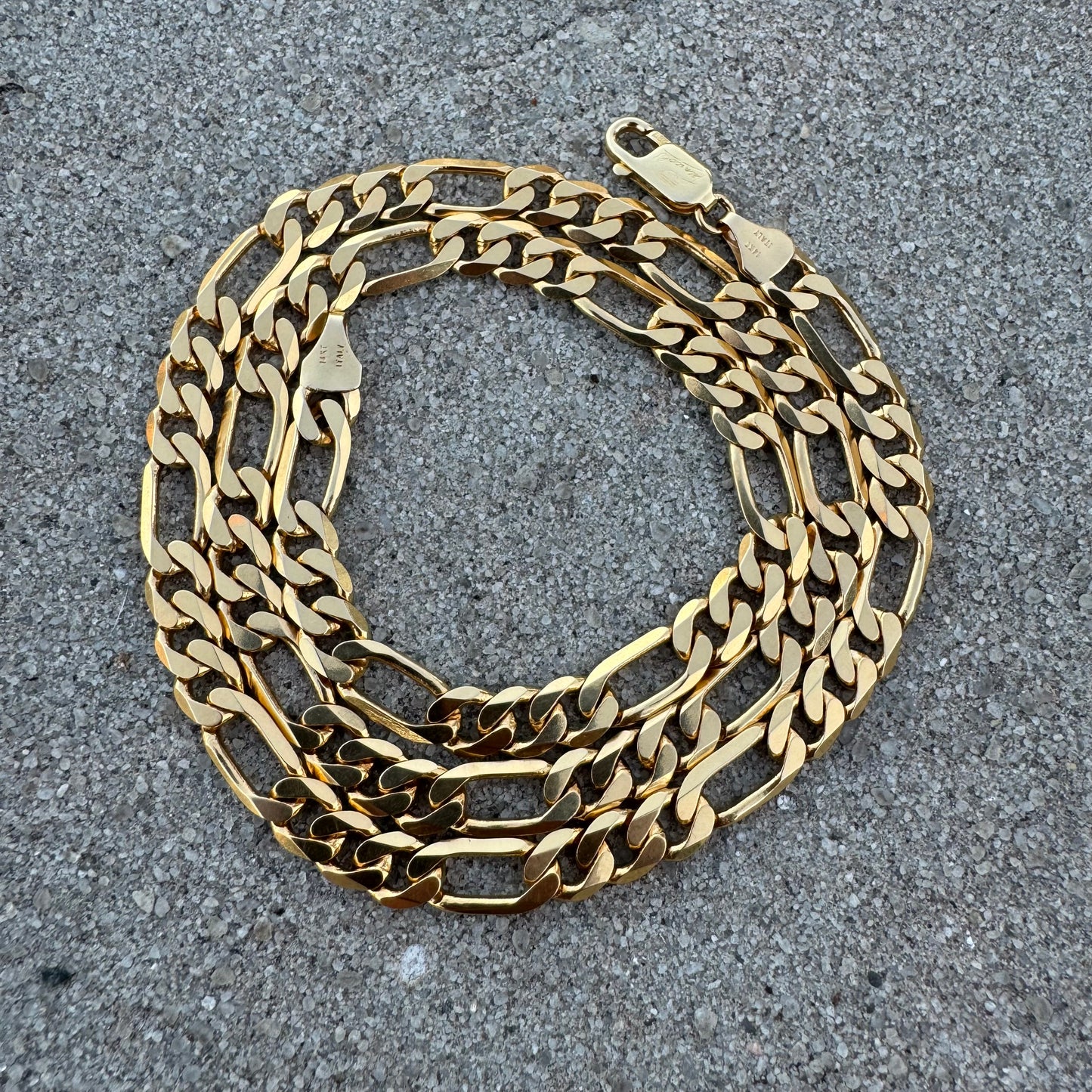Vintage Solid 14k Yellow Gold Knife Edged Heavyweight Figaro Necklace (20”)